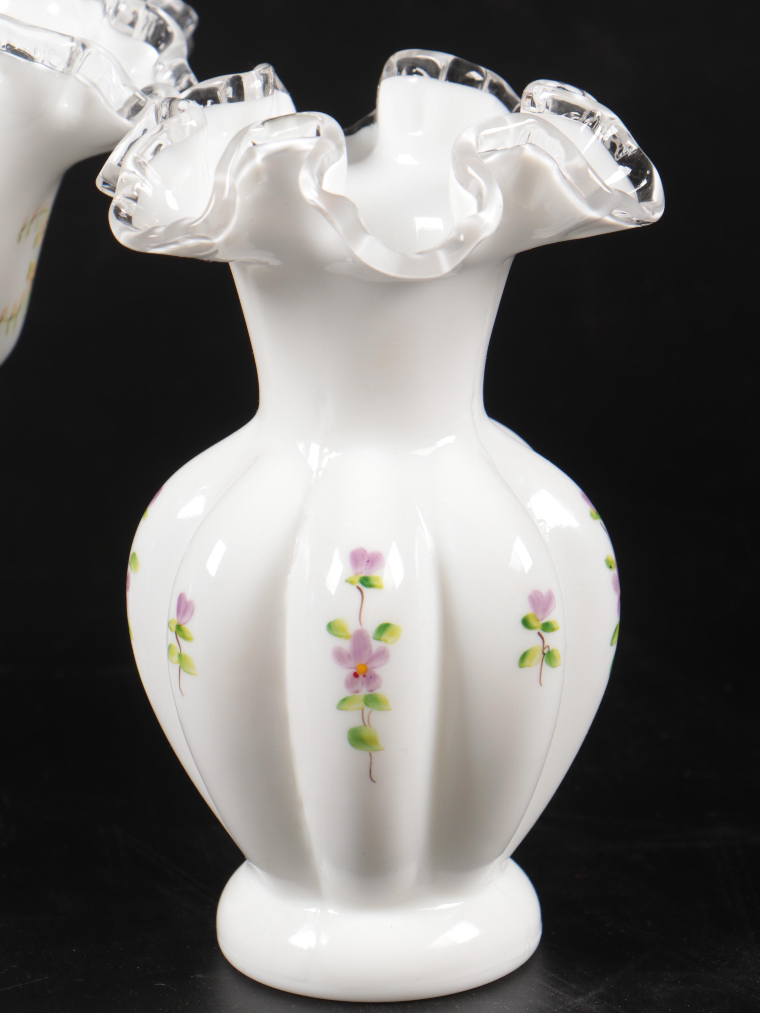 Fenton Hand-Painted Silver Crest Art Glass Bowls, Clock, and More