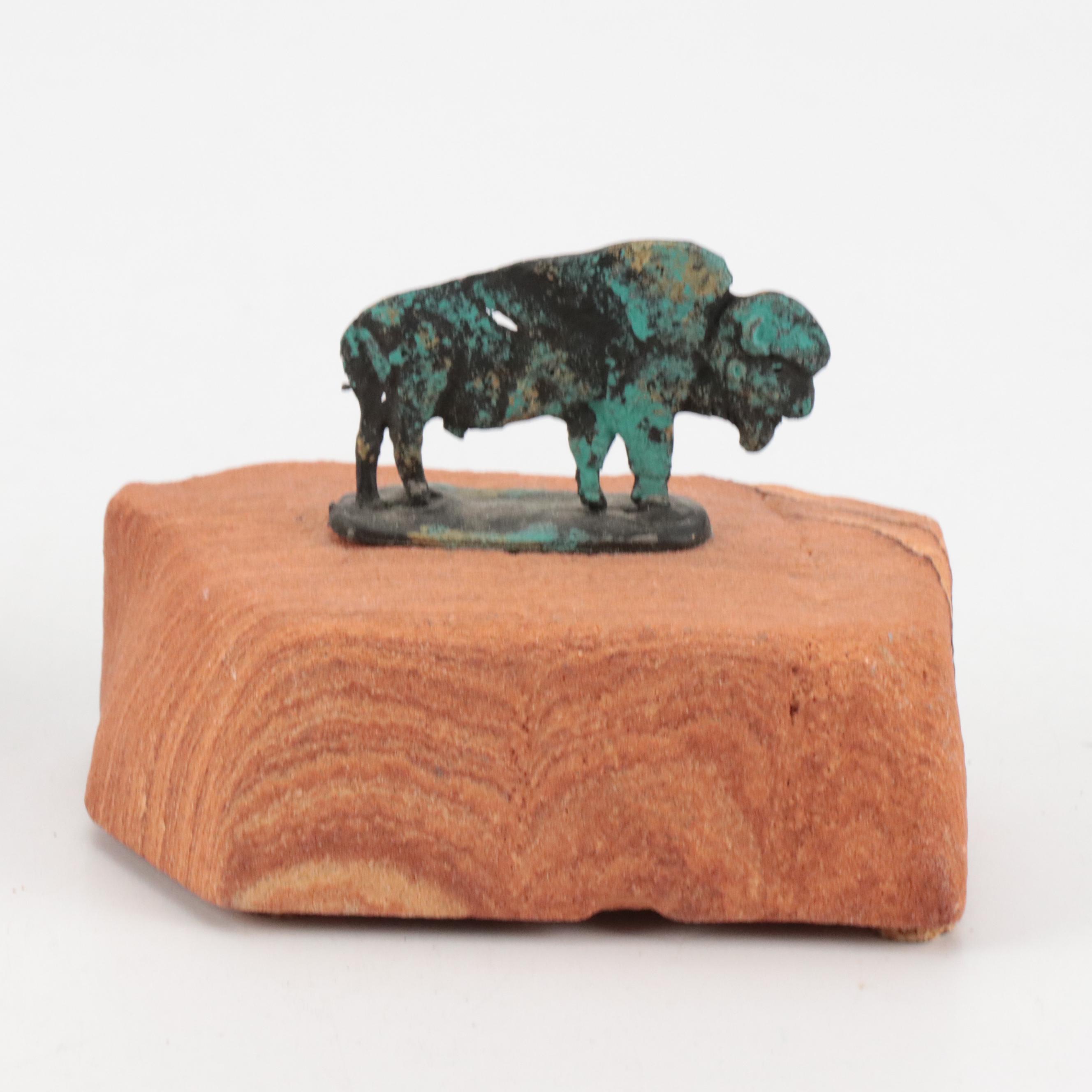 Signed Navajo Wedding Vase & Bowl, Cherokee Bowl, Bison Cutout on Base