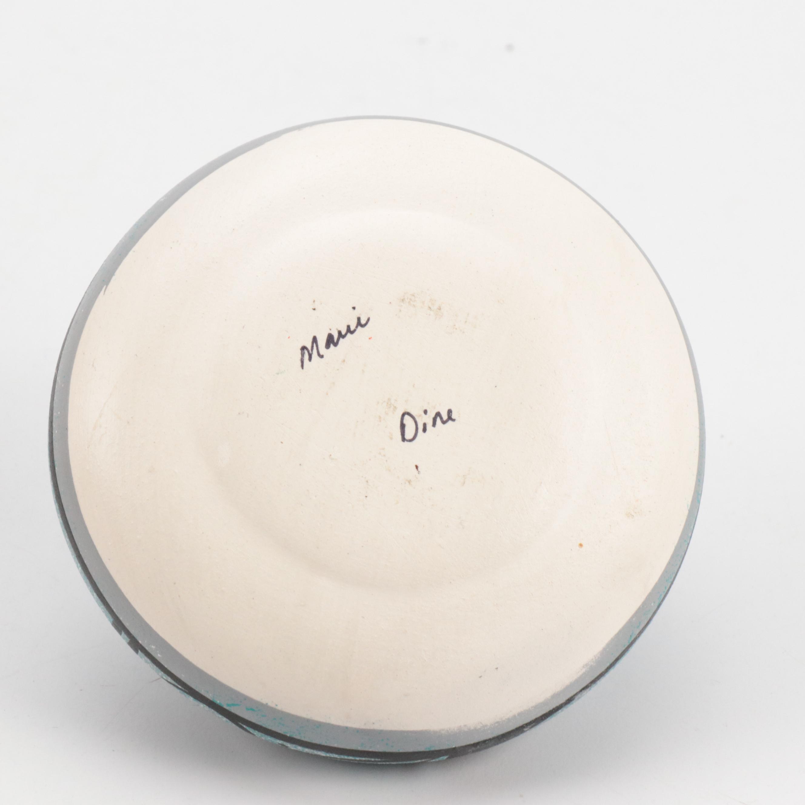 Signed Navajo Wedding Vase & Bowl, Cherokee Bowl, Bison Cutout on Base