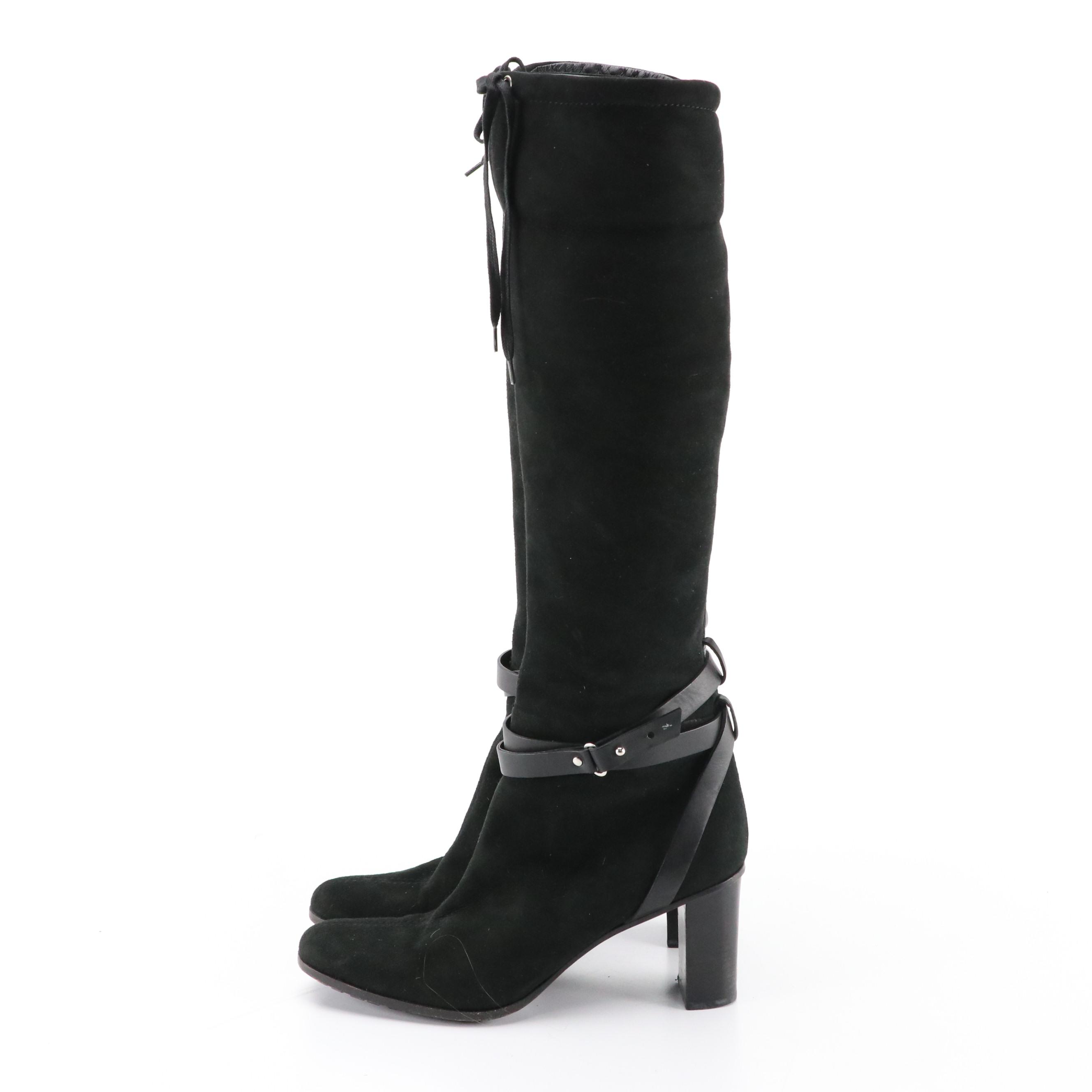 Gucci Sheepskin and Leather Strappy Knee-High Boots