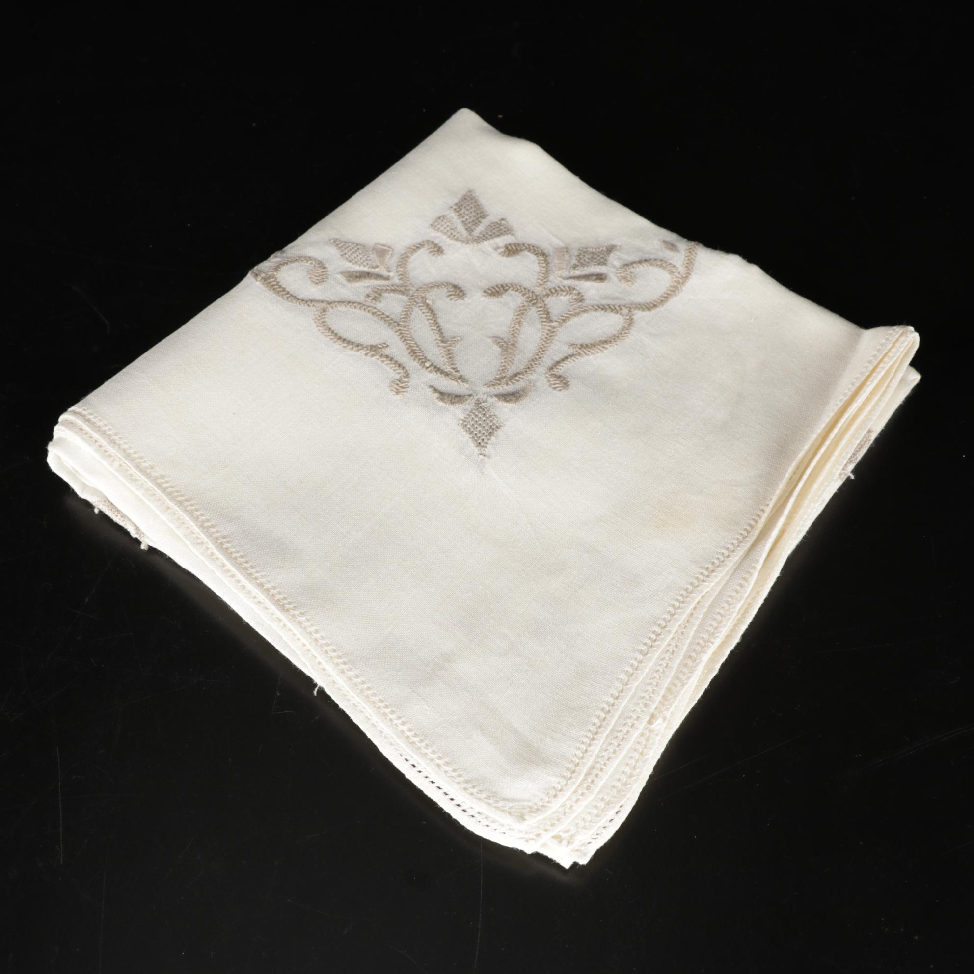 Victorian Style Milk Glass Student Lamp with Embroidered Table Linens