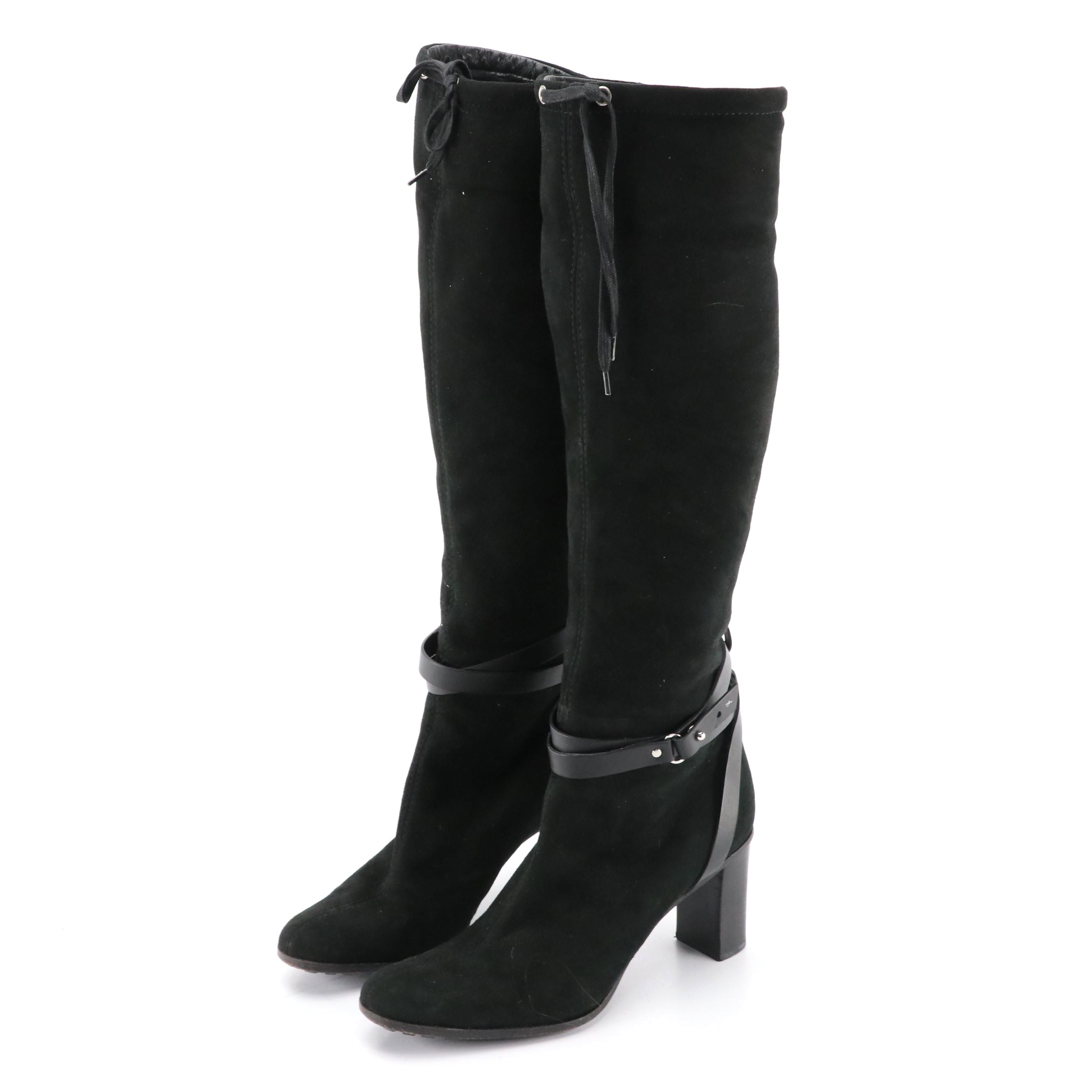 Gucci Sheepskin and Leather Strappy Knee-High Boots