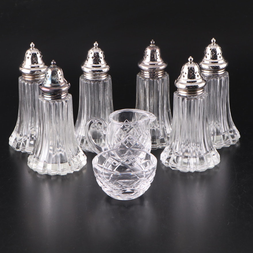 Waterford "Comeraugh" Crystal Creamer and Sugar with F. B. Rogers Shakers