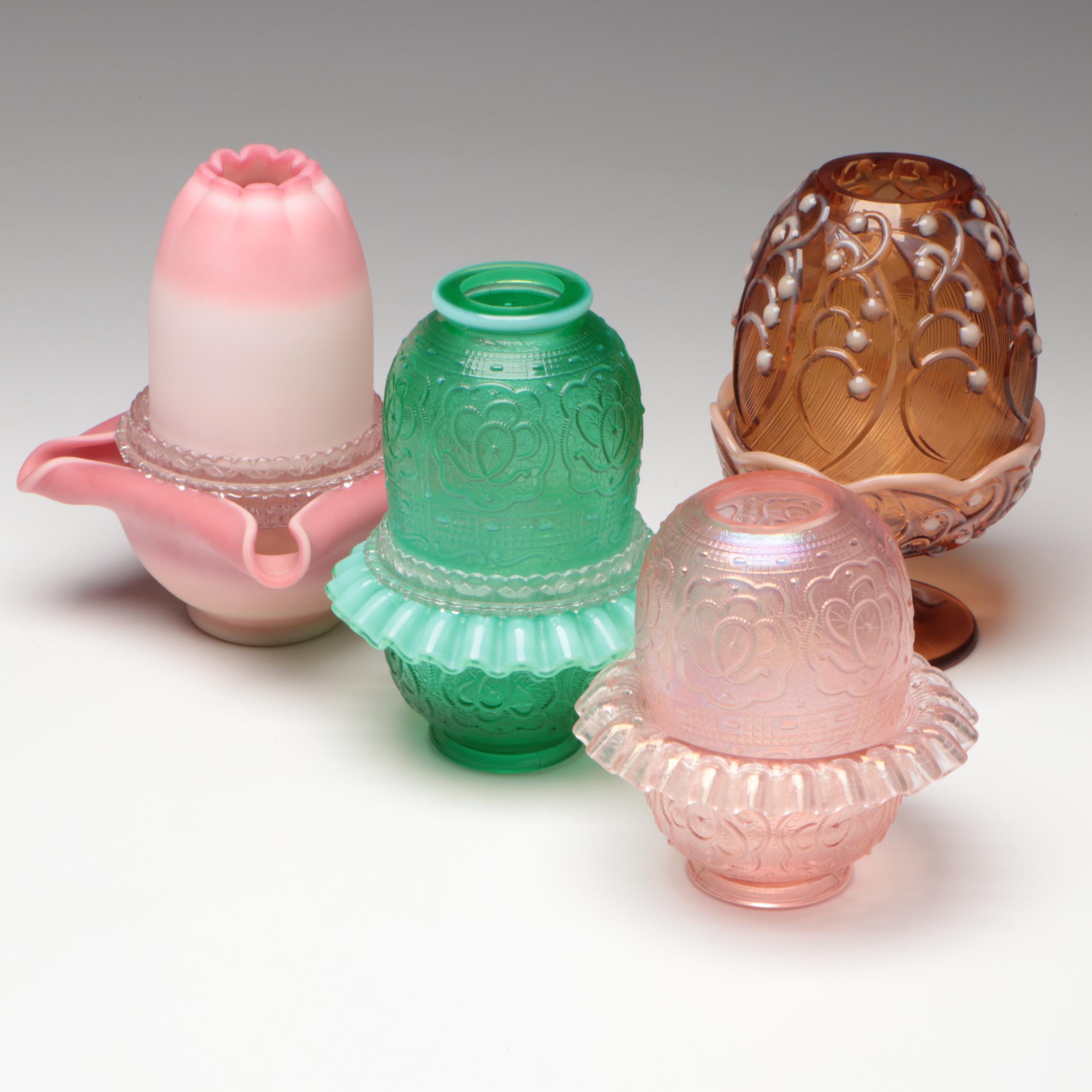 Fenton "Lily of the Valley", "Persian Medallion" & "Rosalene" Glass Fairy Lamps