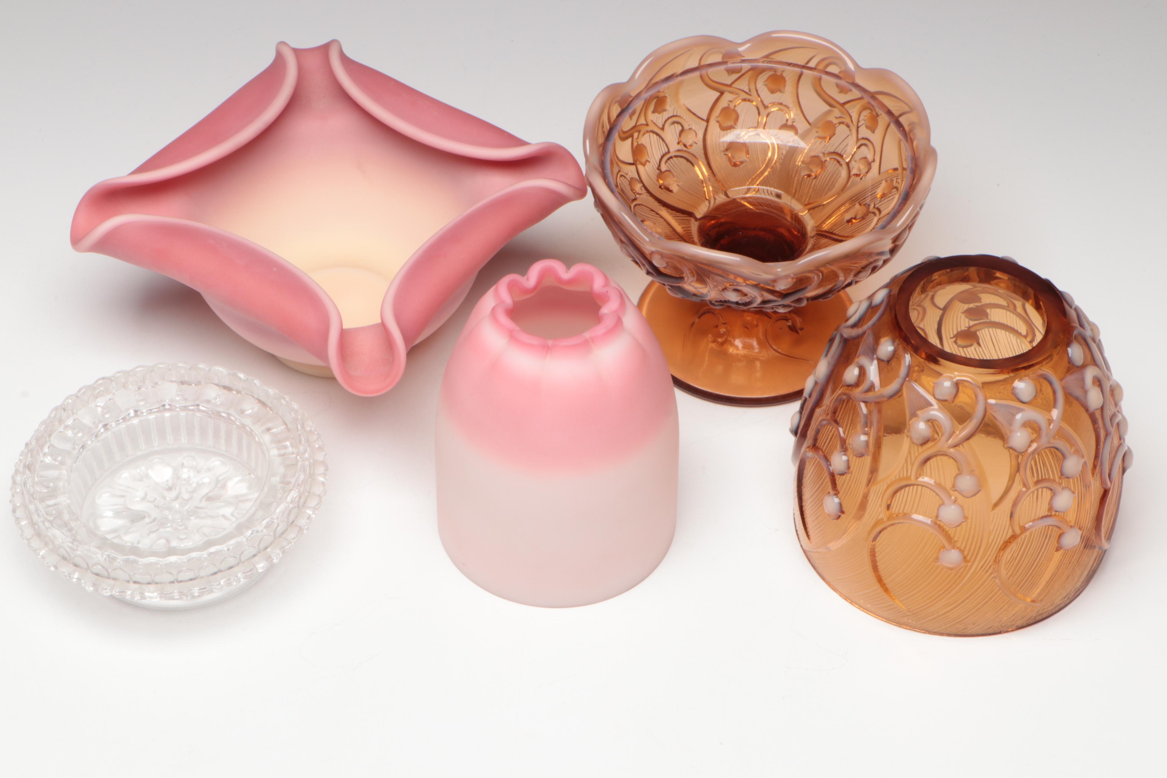 Fenton "Lily of the Valley", "Persian Medallion" & "Rosalene" Glass Fairy Lamps