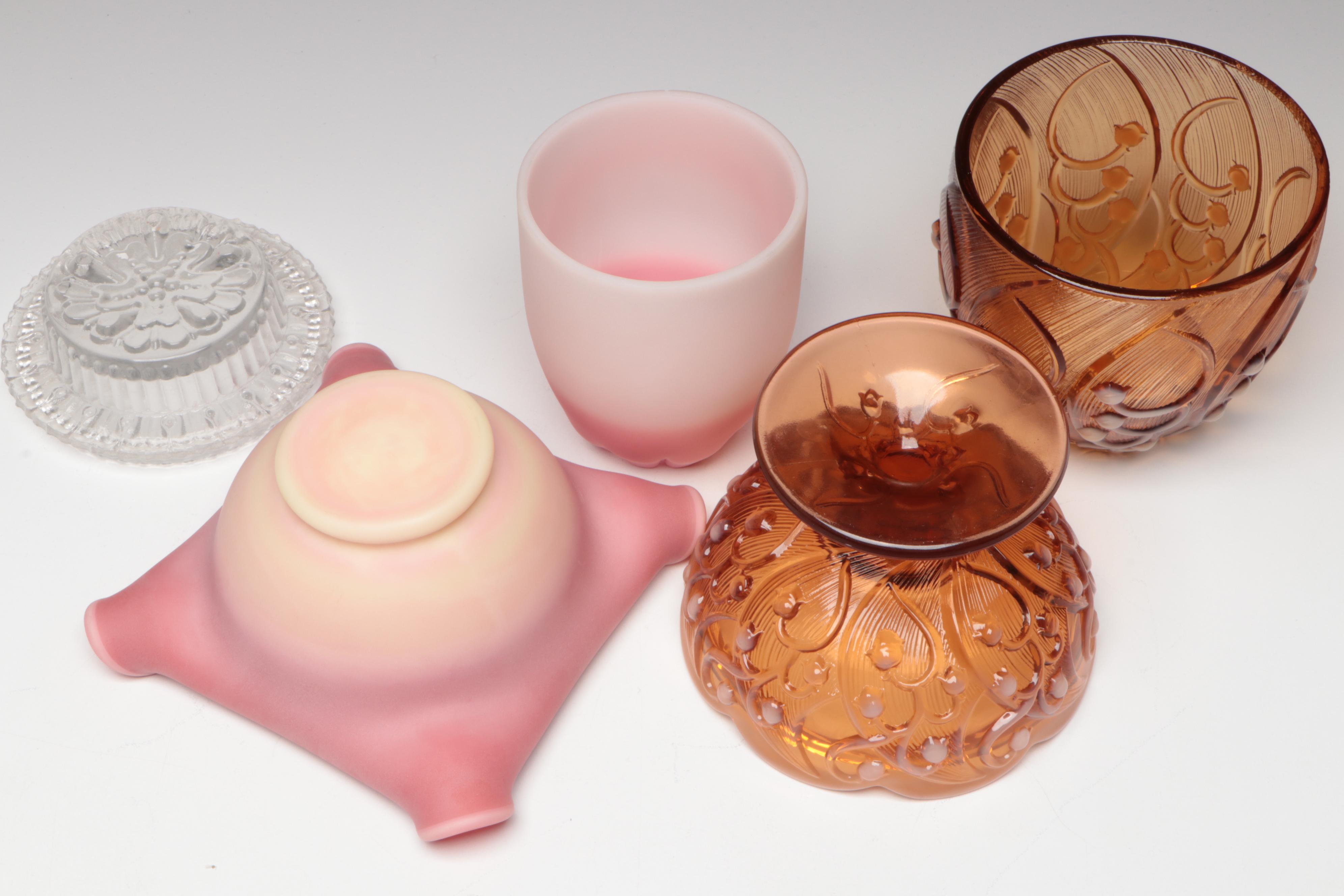 Fenton "Lily of the Valley", "Persian Medallion" & "Rosalene" Glass Fairy Lamps