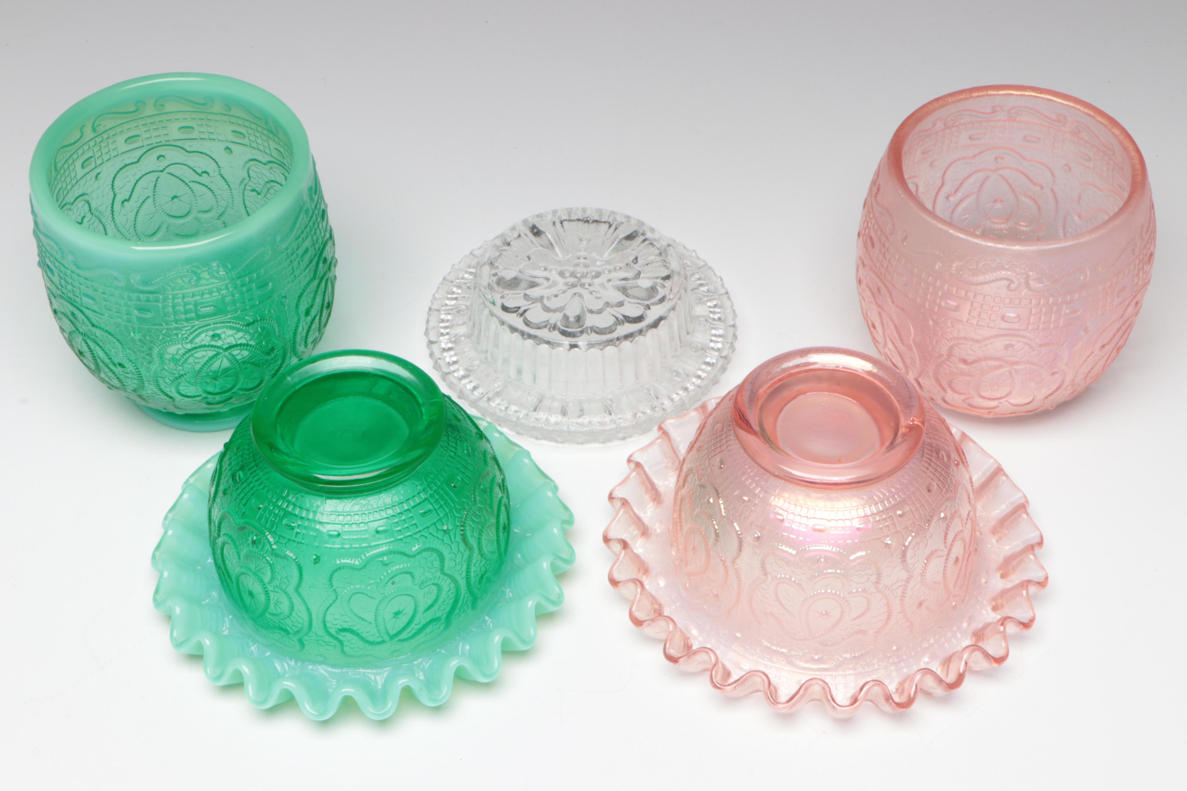Fenton "Lily of the Valley", "Persian Medallion" & "Rosalene" Glass Fairy Lamps