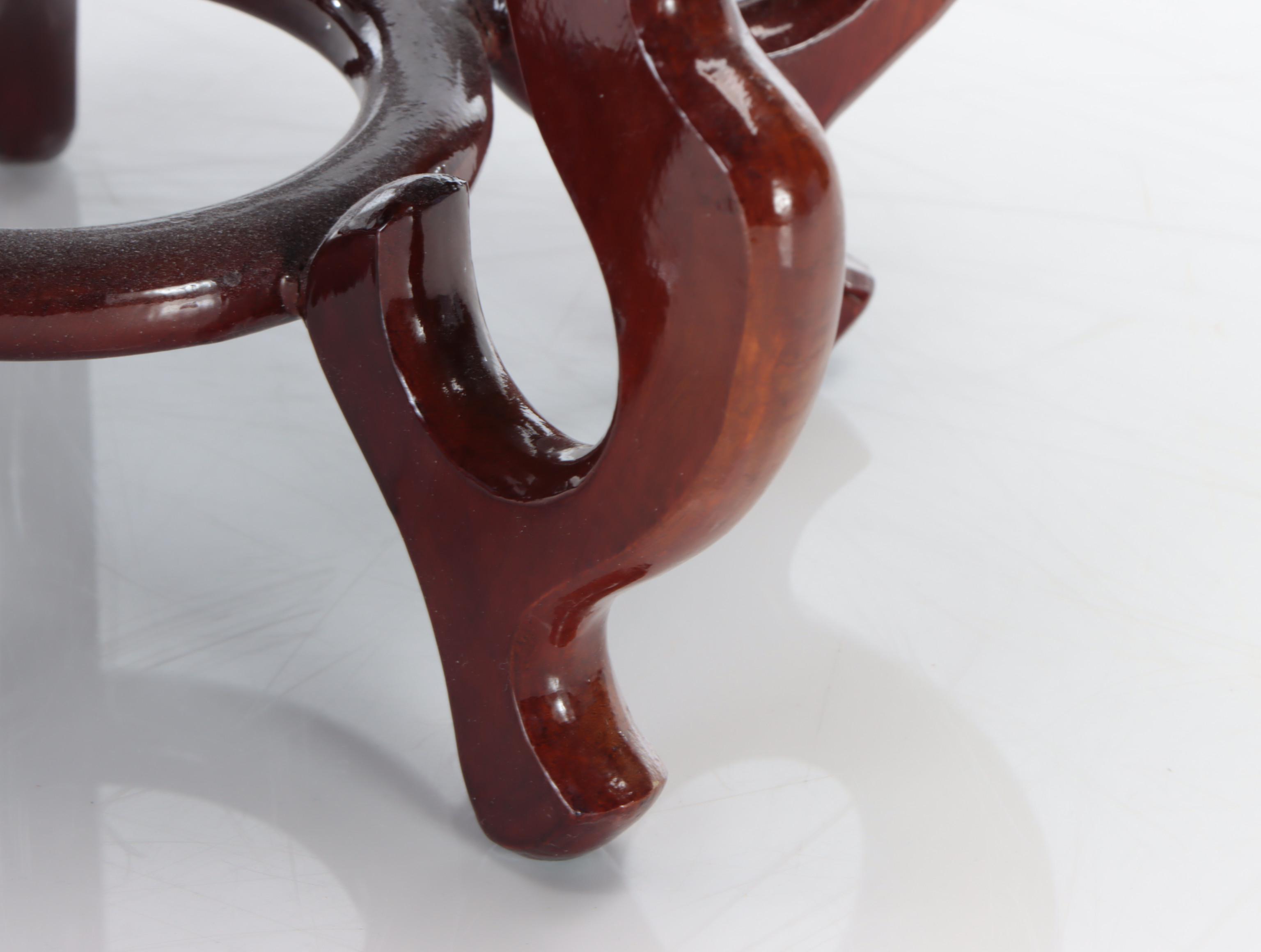 Chinese Blue and White Porcelain Planters and Wooden Stand