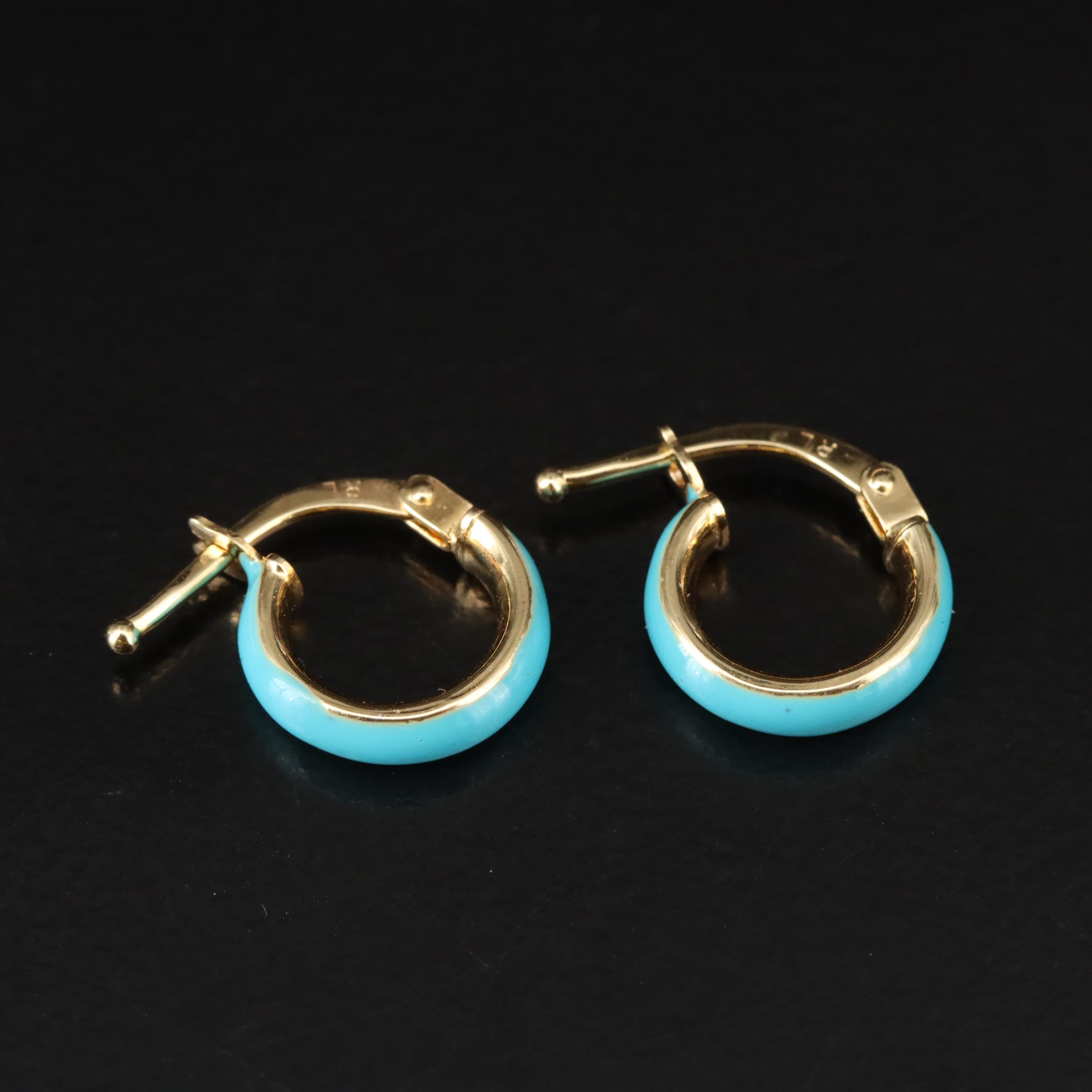 14K Enamel Huggie Hoop Earrings