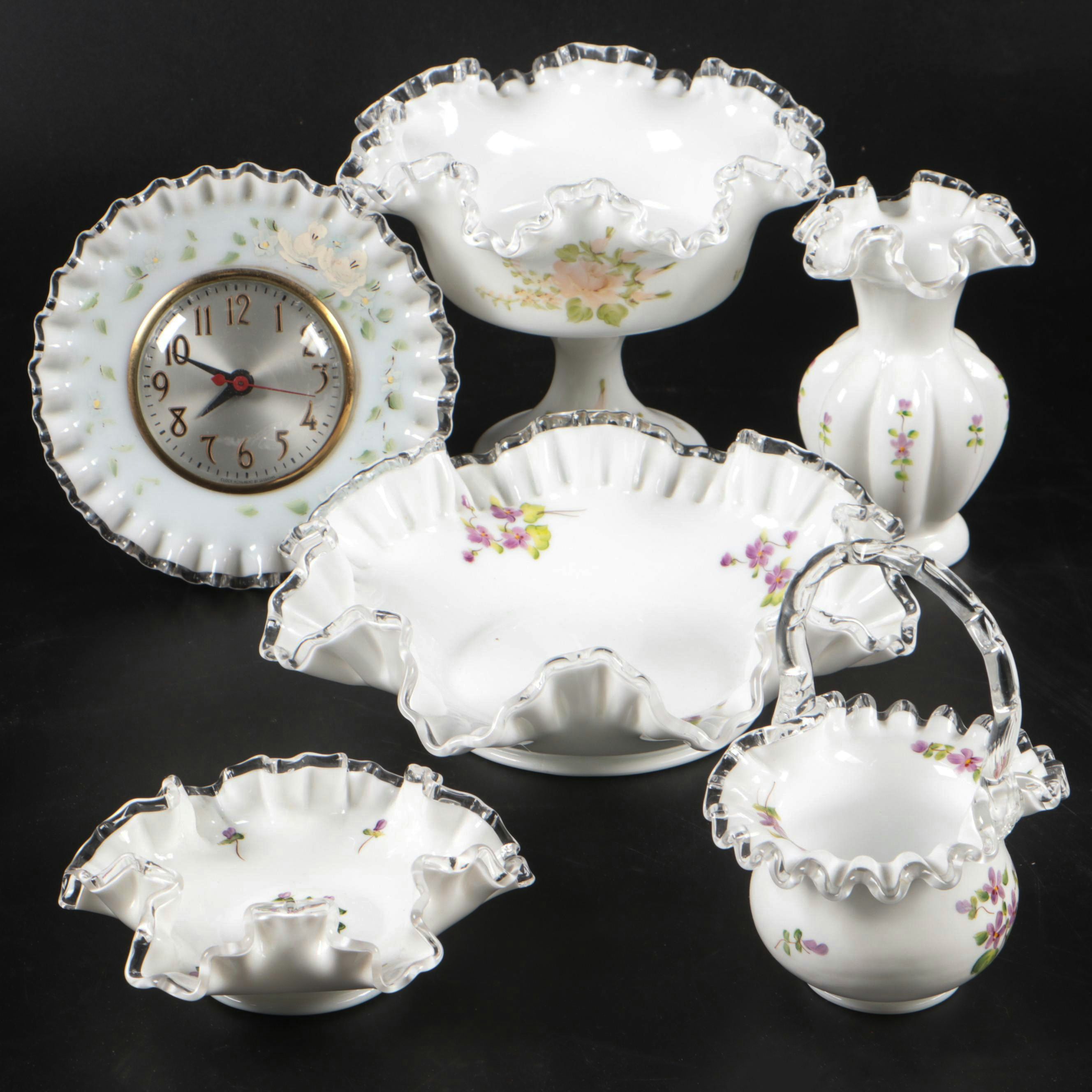 Fenton Hand-Painted Silver Crest Art Glass Bowls, Clock, and More