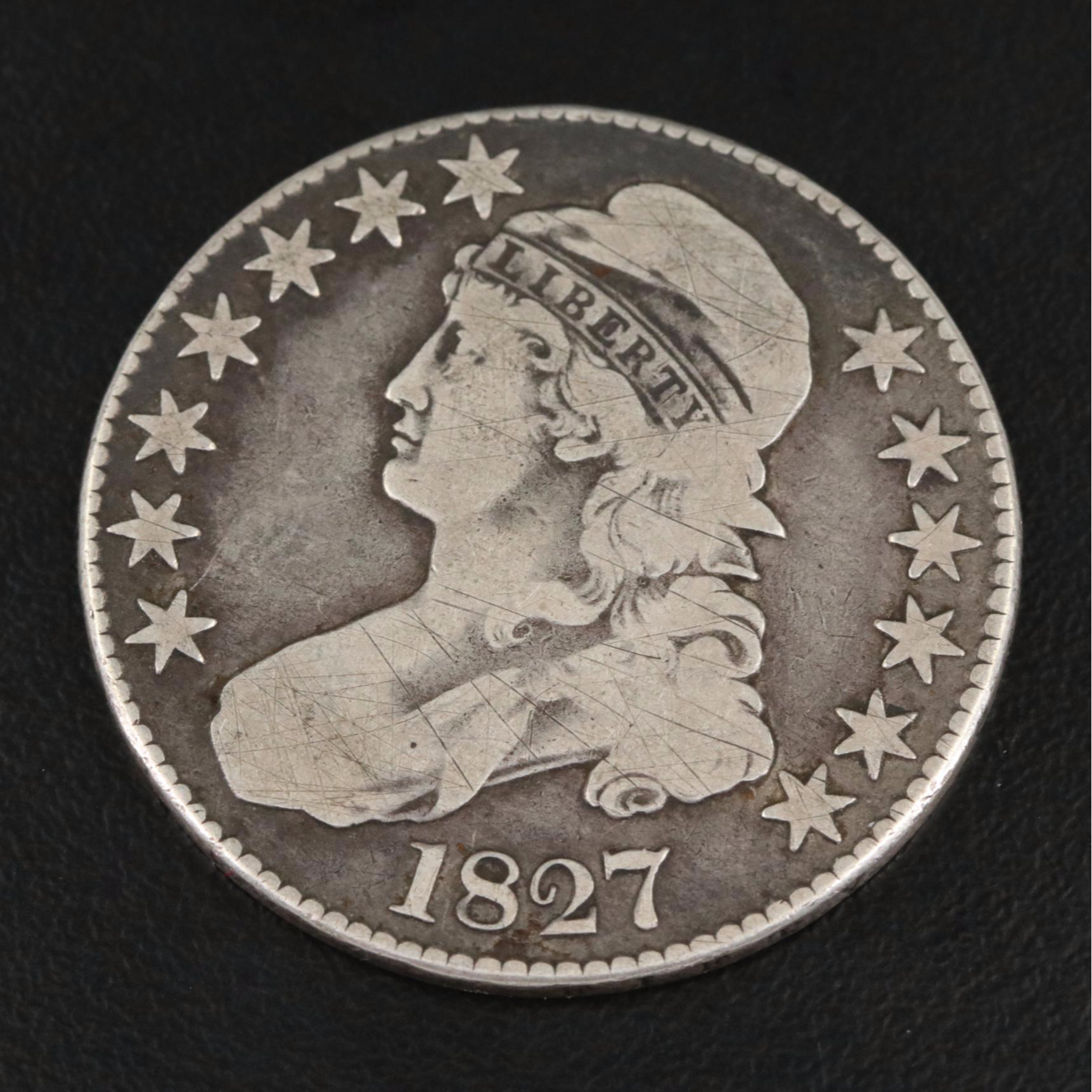 Two Capped Bust Silver Half Dollars 1827 and 1830