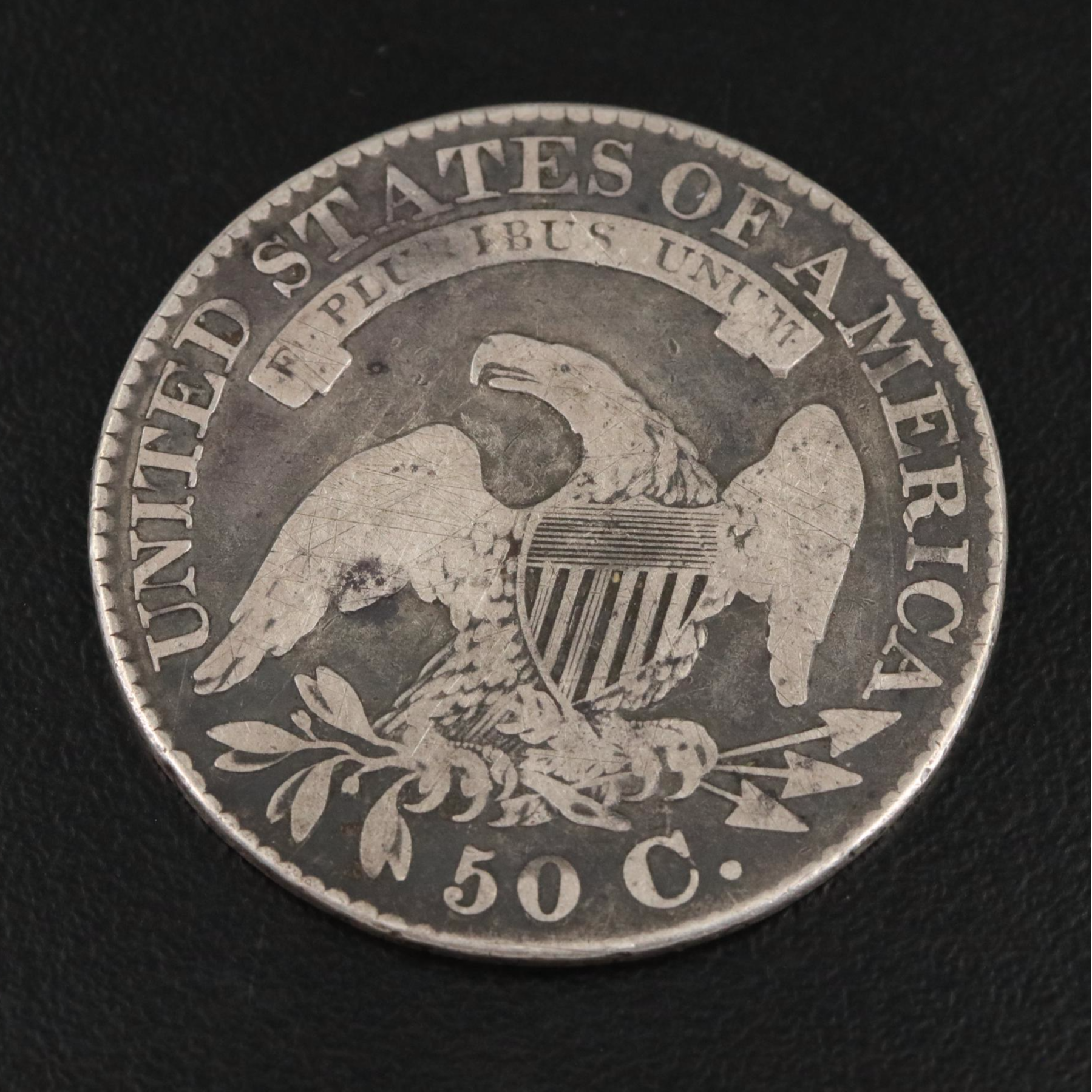 Two Capped Bust Silver Half Dollars 1827 and 1830