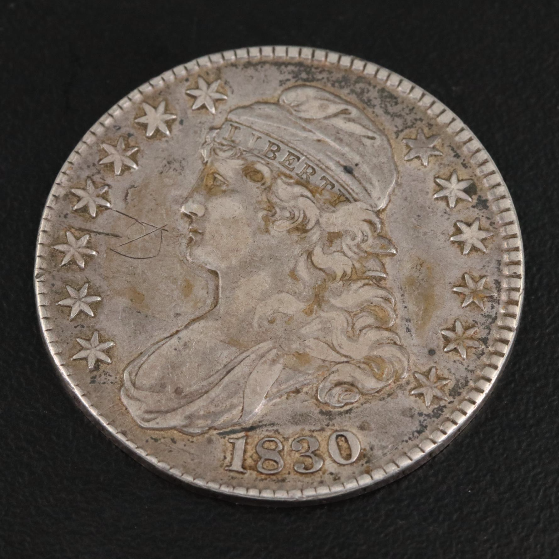 Two Capped Bust Silver Half Dollars 1827 and 1830