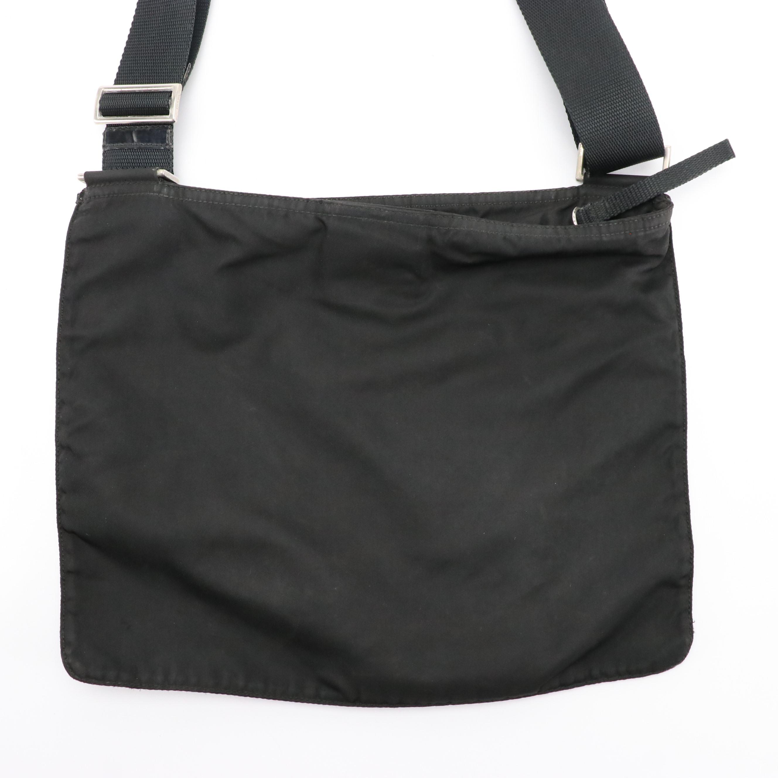 Prada Black Tessuto Nylon Flat Messenger Crossbody Bag