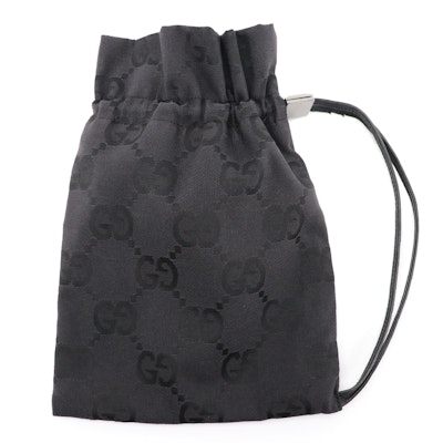 Gucci Mini Drawstring Handbag in Black Jumbo GG Canvas