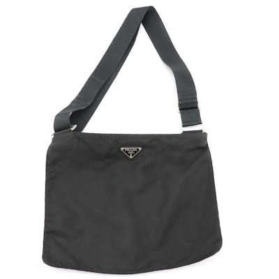 Prada Black Tessuto Nylon Flat Messenger Crossbody Bag