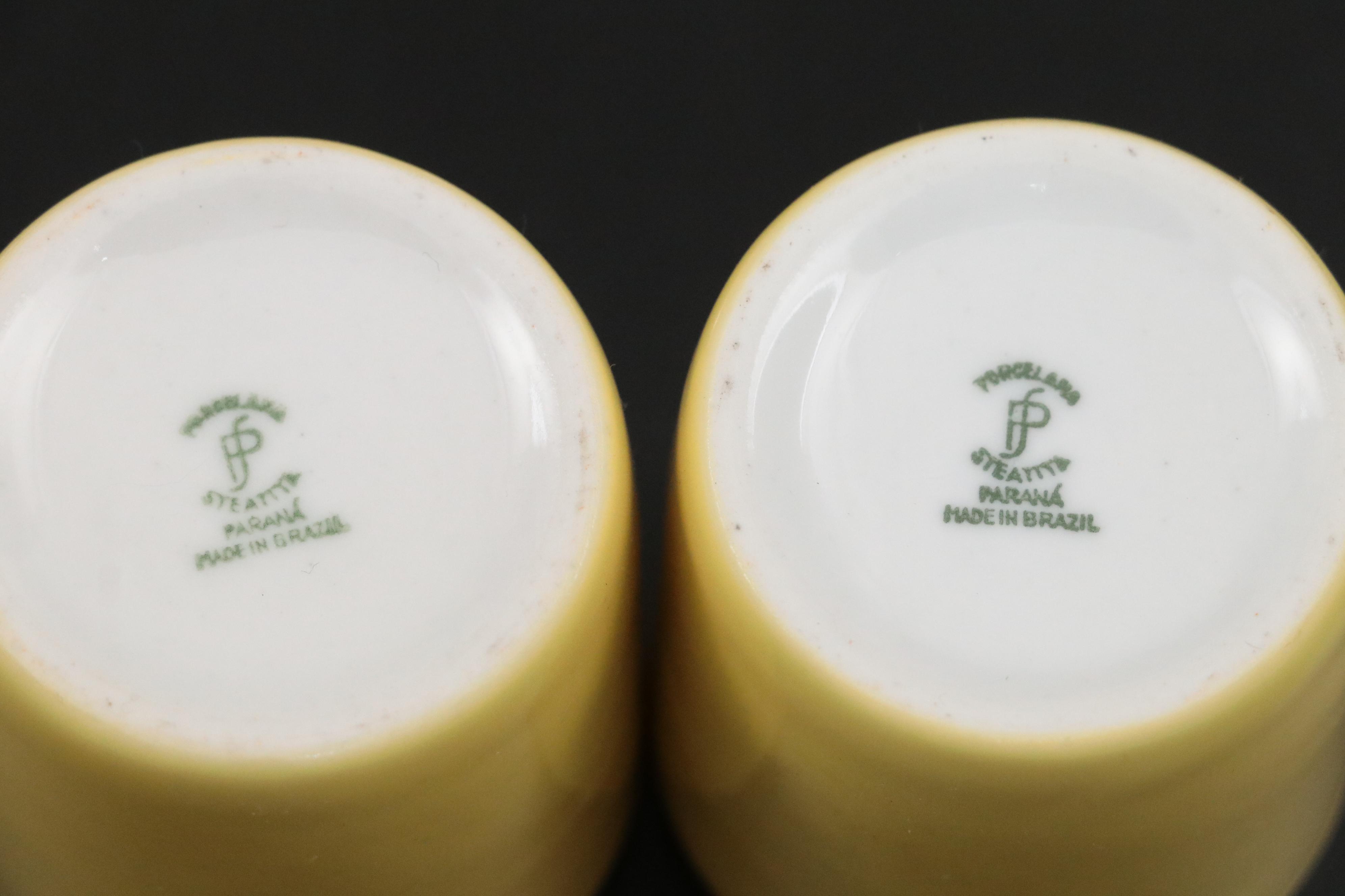 Brazilian Porcelain Espresso Cups and Metal Zarfs with Punch Cups and Spoons