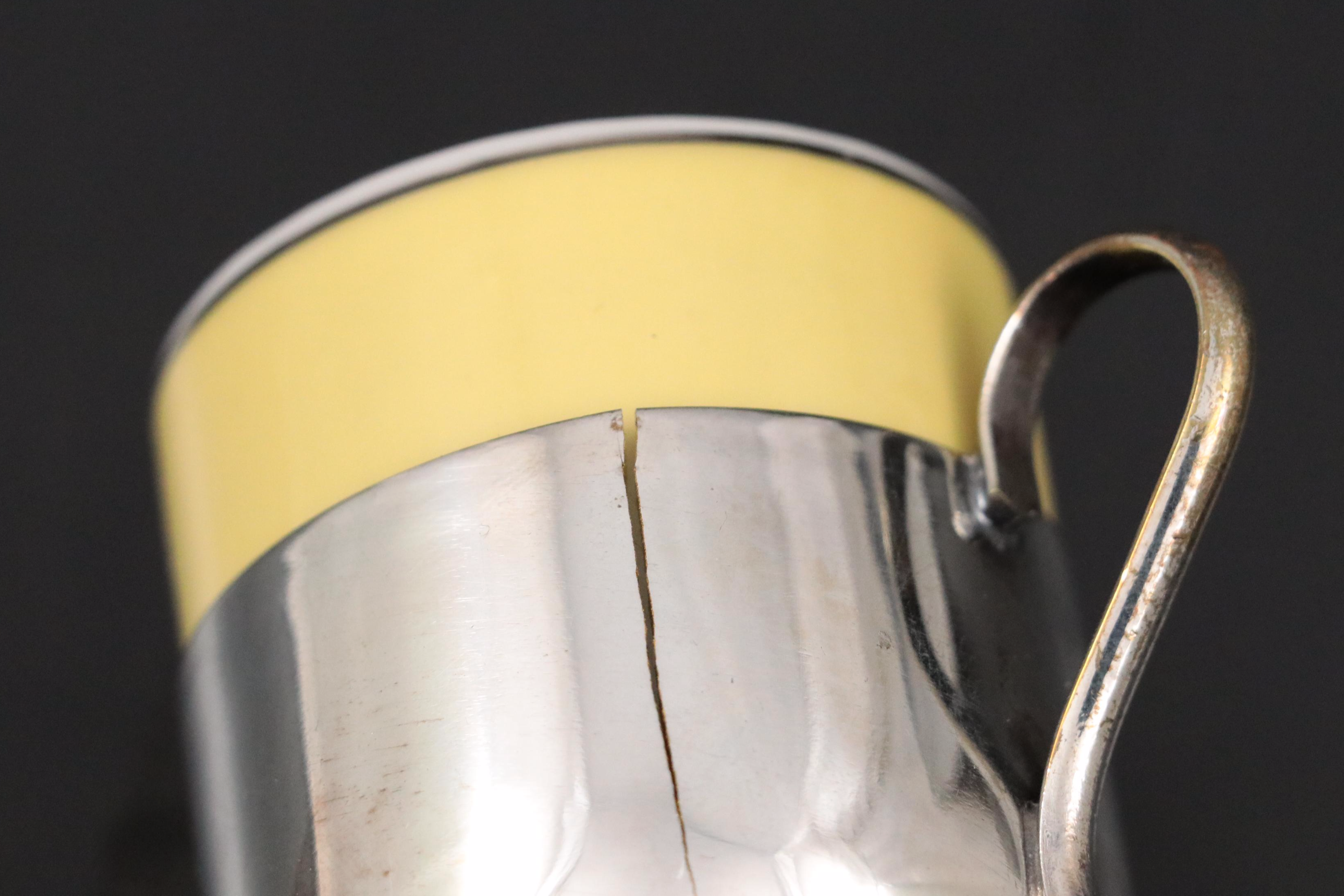 Brazilian Porcelain Espresso Cups and Metal Zarfs with Punch Cups and Spoons