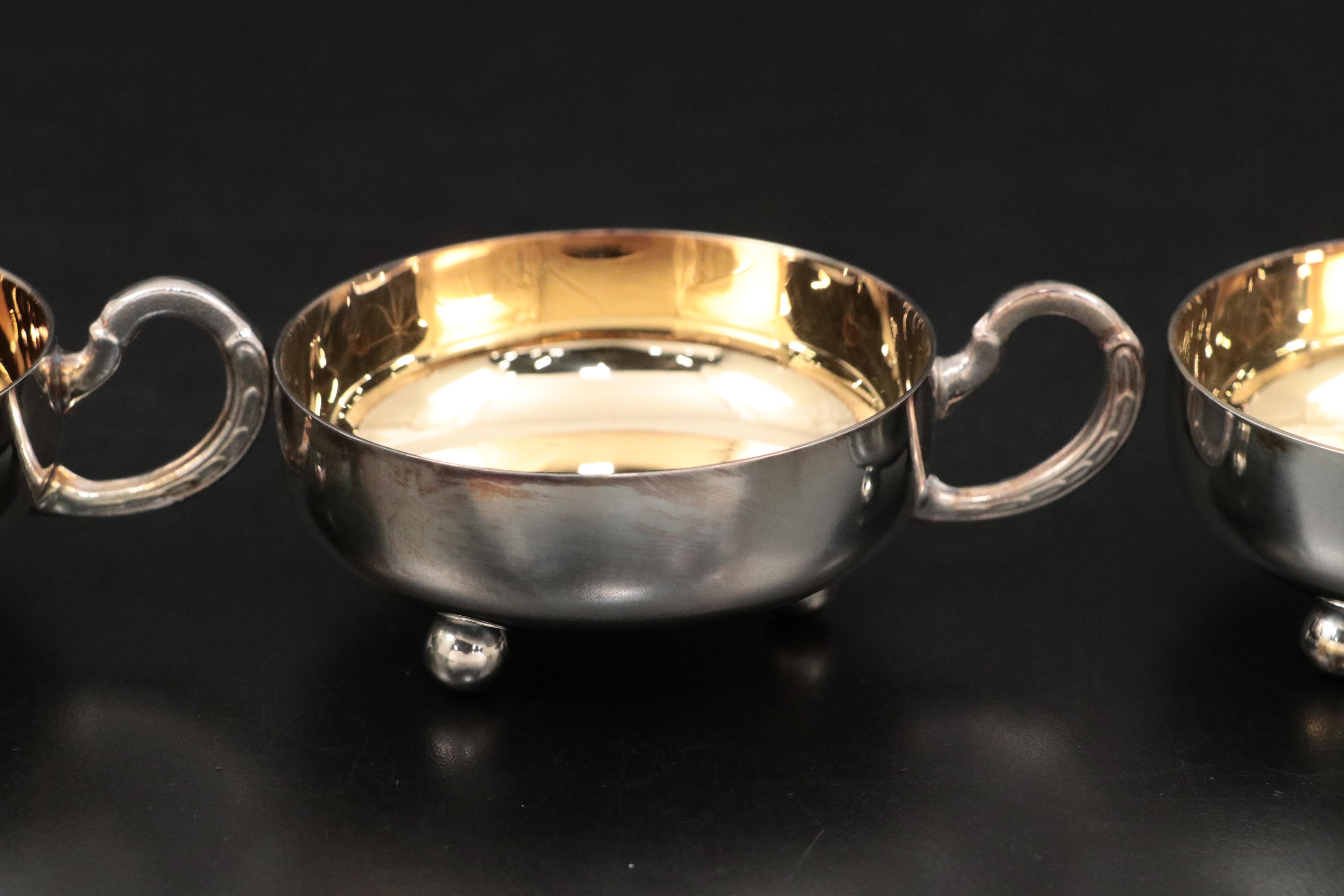 Brazilian Porcelain Espresso Cups and Metal Zarfs with Punch Cups and Spoons