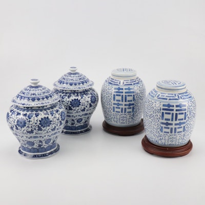 The Bombay Company and Other Blue and White Porcelain Lidded Ginger Jars