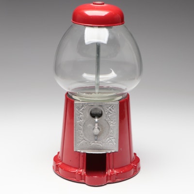 Red Metal and Glass Candy Dispenser, Vintage