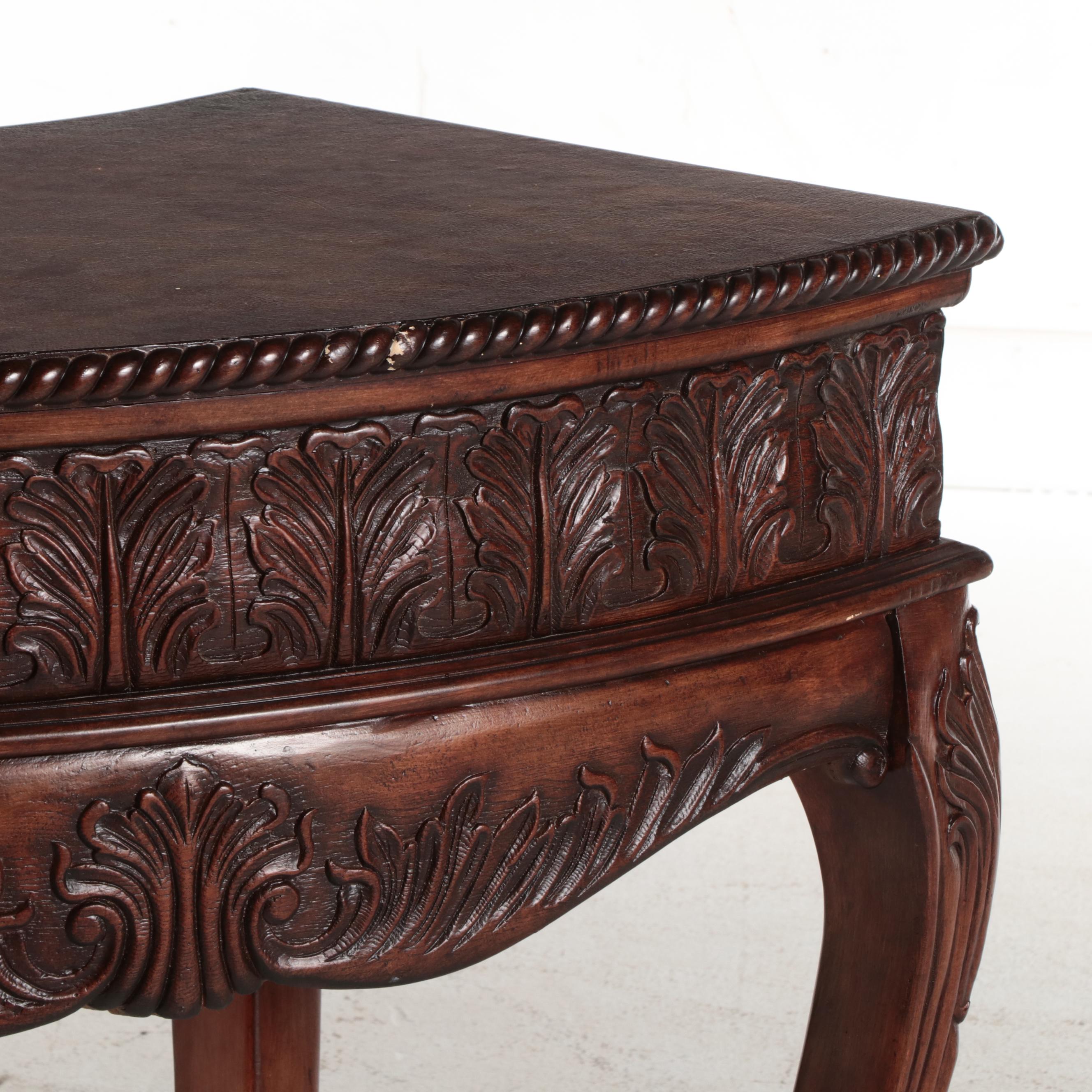 Regency Style Carved Mahogany Finish Crescent Shaped Desk