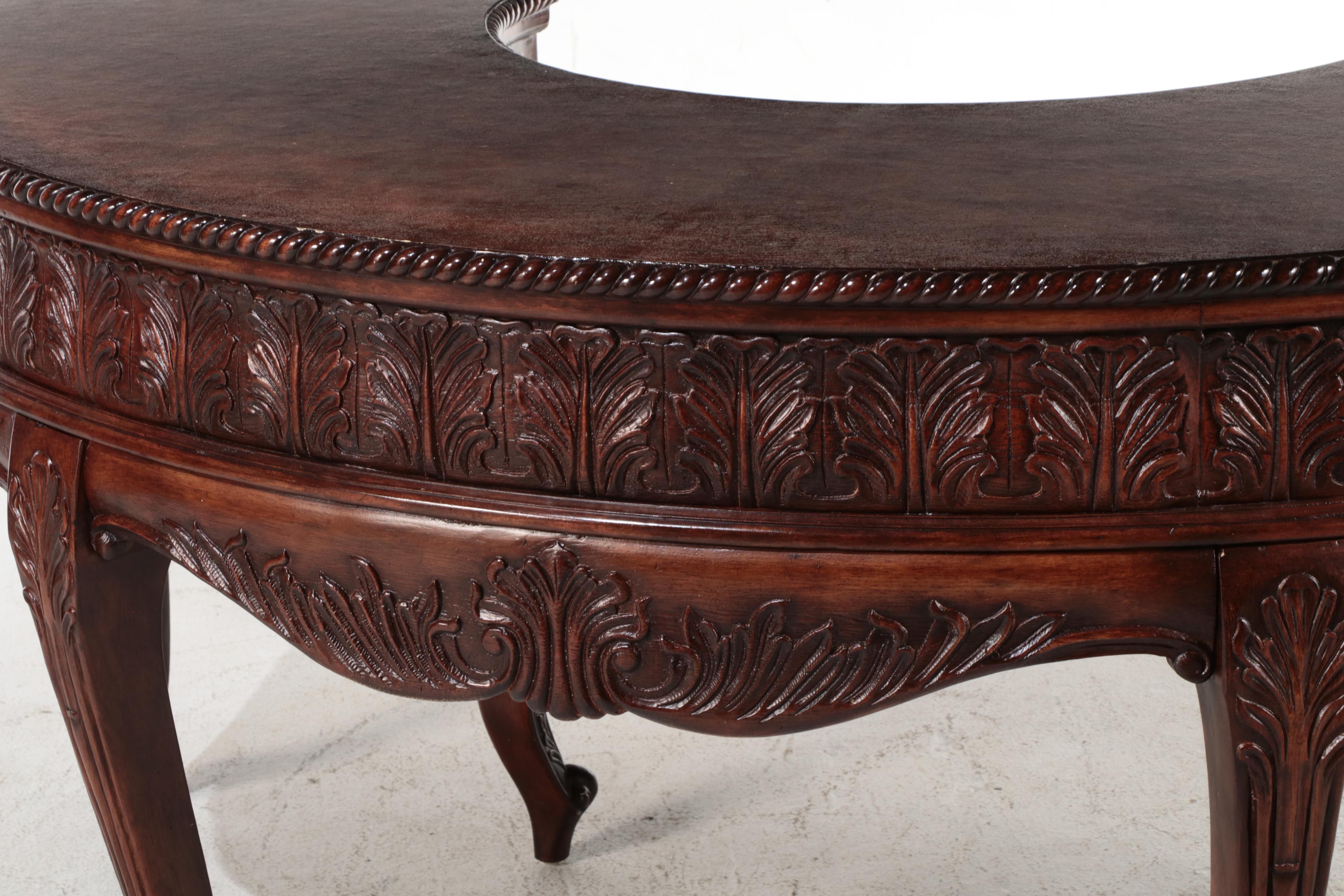 Regency Style Carved Mahogany Finish Crescent Shaped Desk