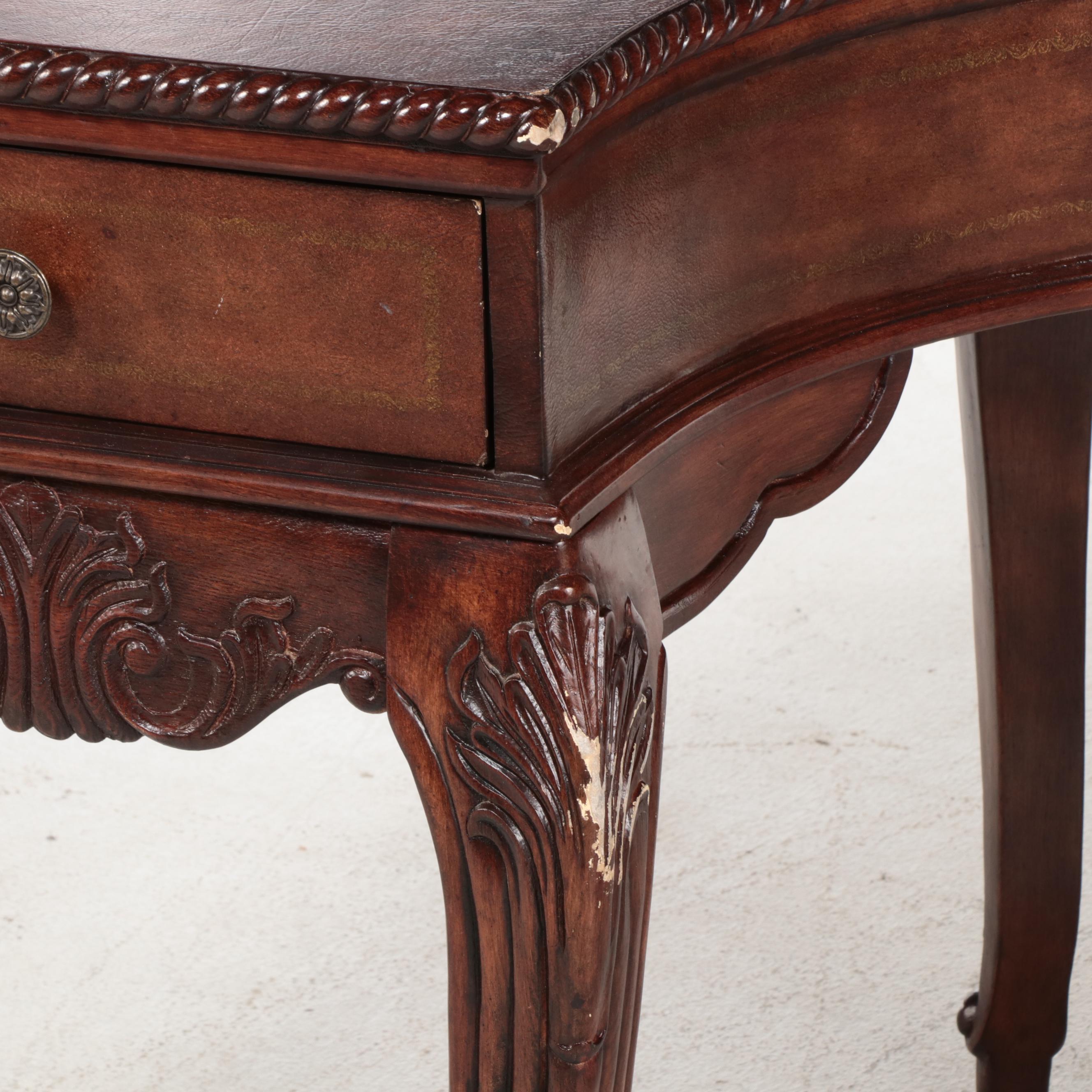Regency Style Carved Mahogany Finish Crescent Shaped Desk