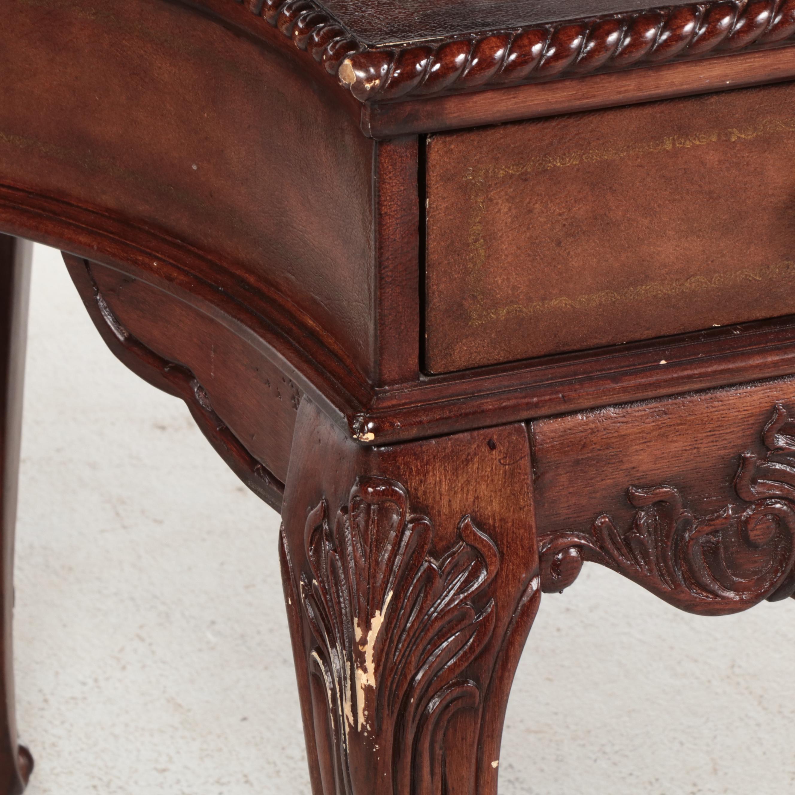 Regency Style Carved Mahogany Finish Crescent Shaped Desk