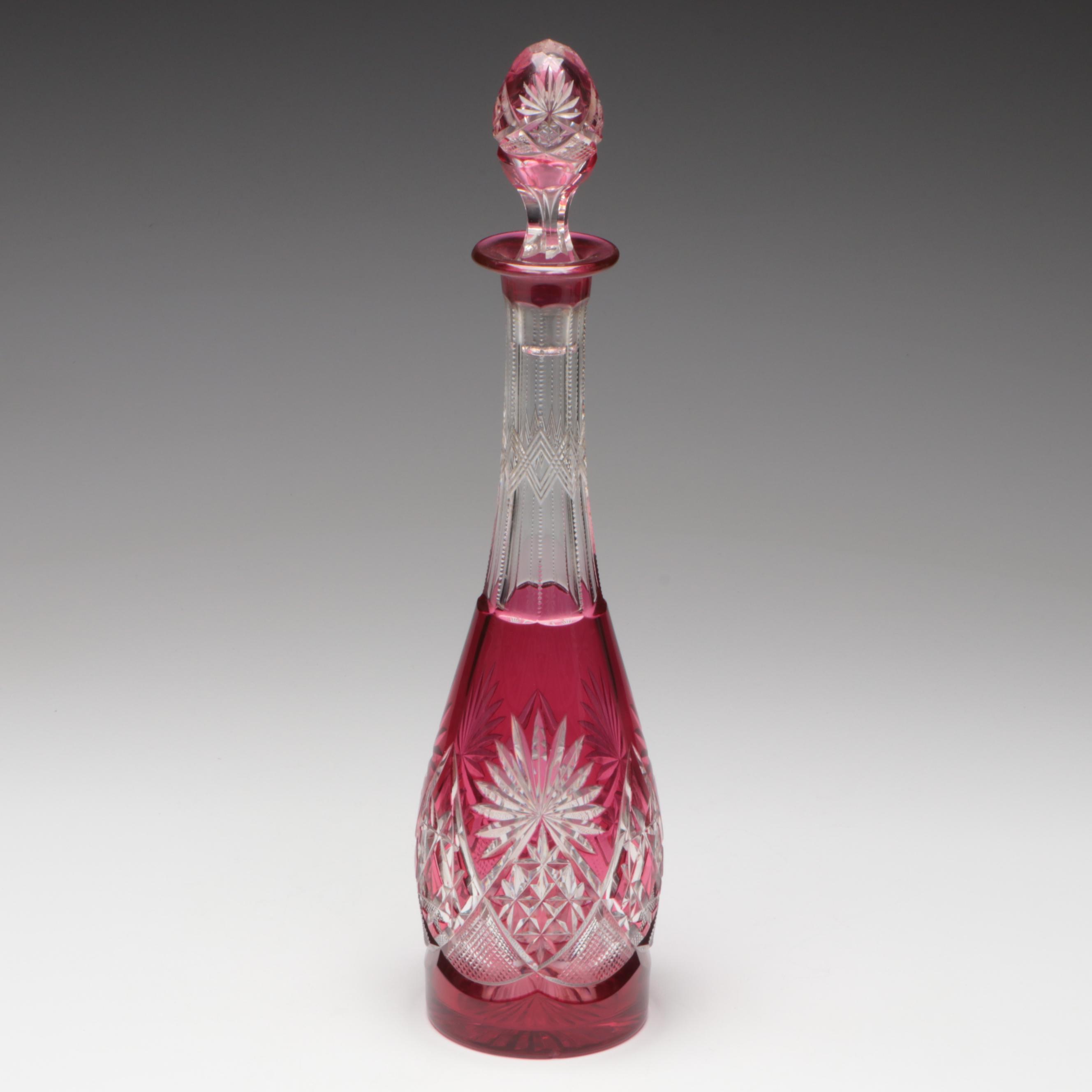Cut to Clear Ruby Crystal Decanter with Stopper