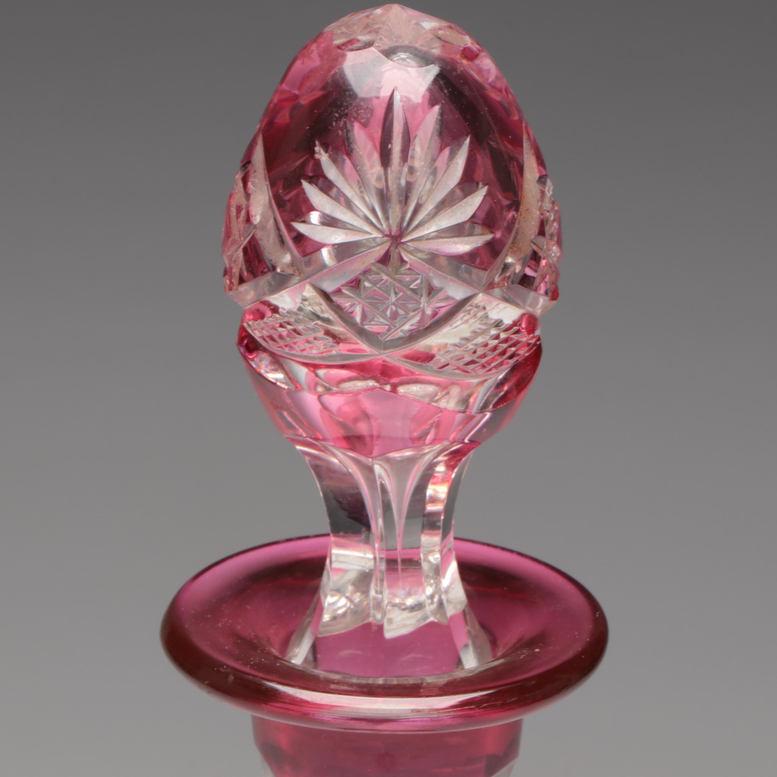 Cut to Clear Ruby Crystal Decanter with Stopper