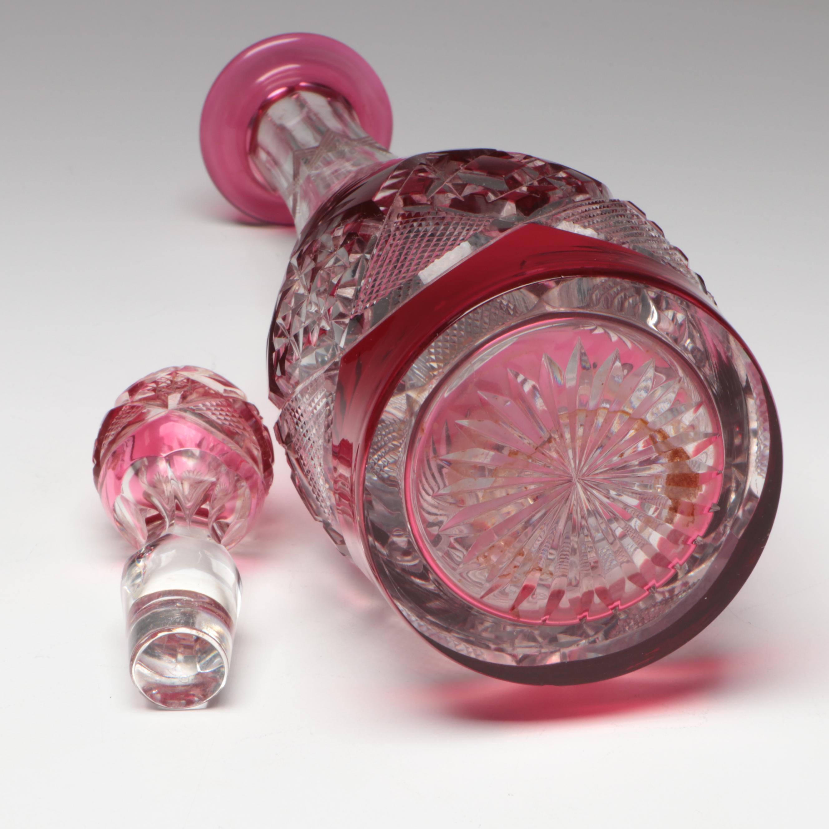 Cut to Clear Ruby Crystal Decanter with Stopper