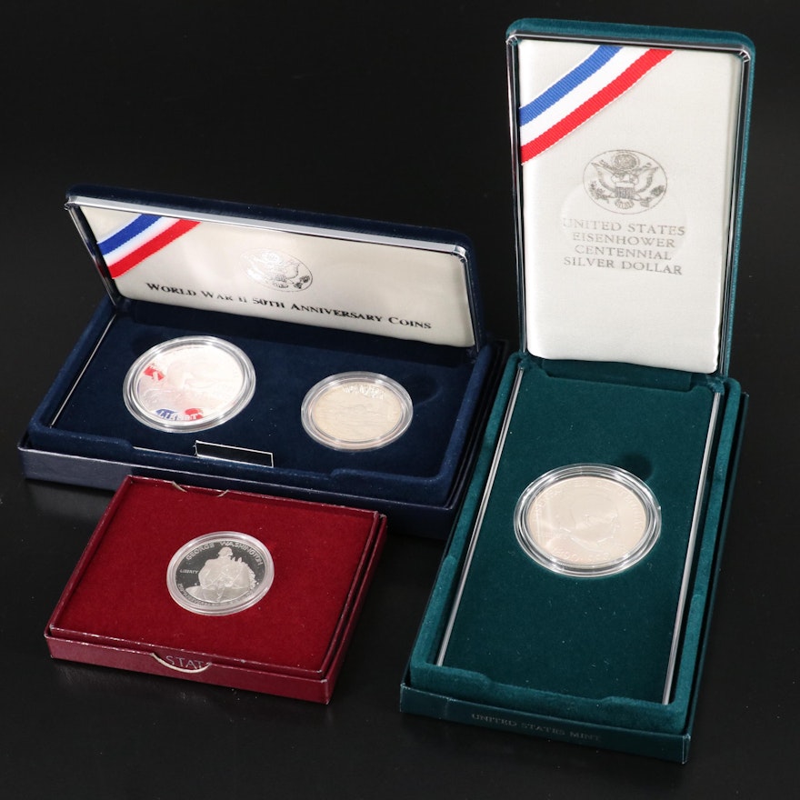 Four Modern Commemorative Coins, Mainly Silver