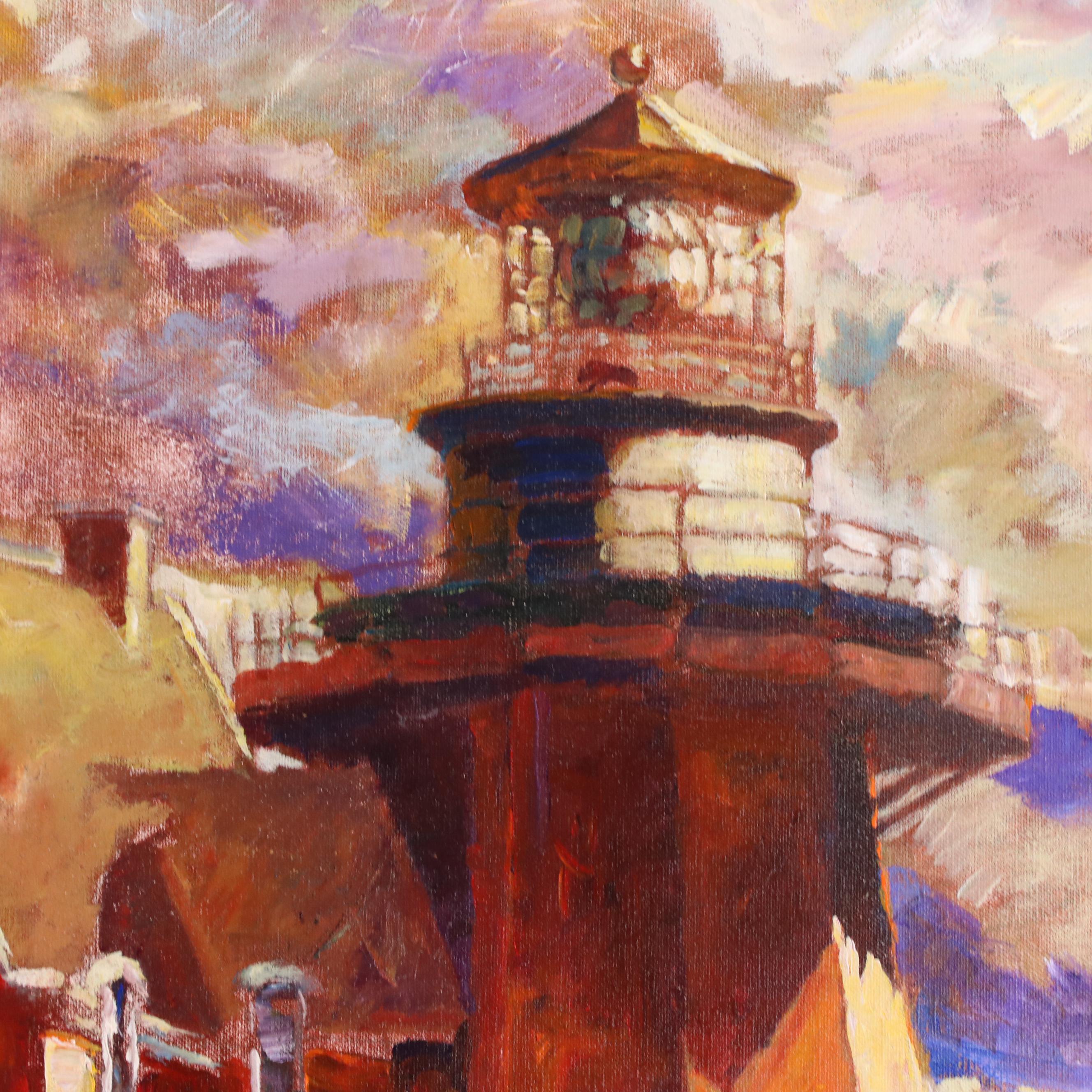 Coastal Landscape Oil Painting of Lighthouse