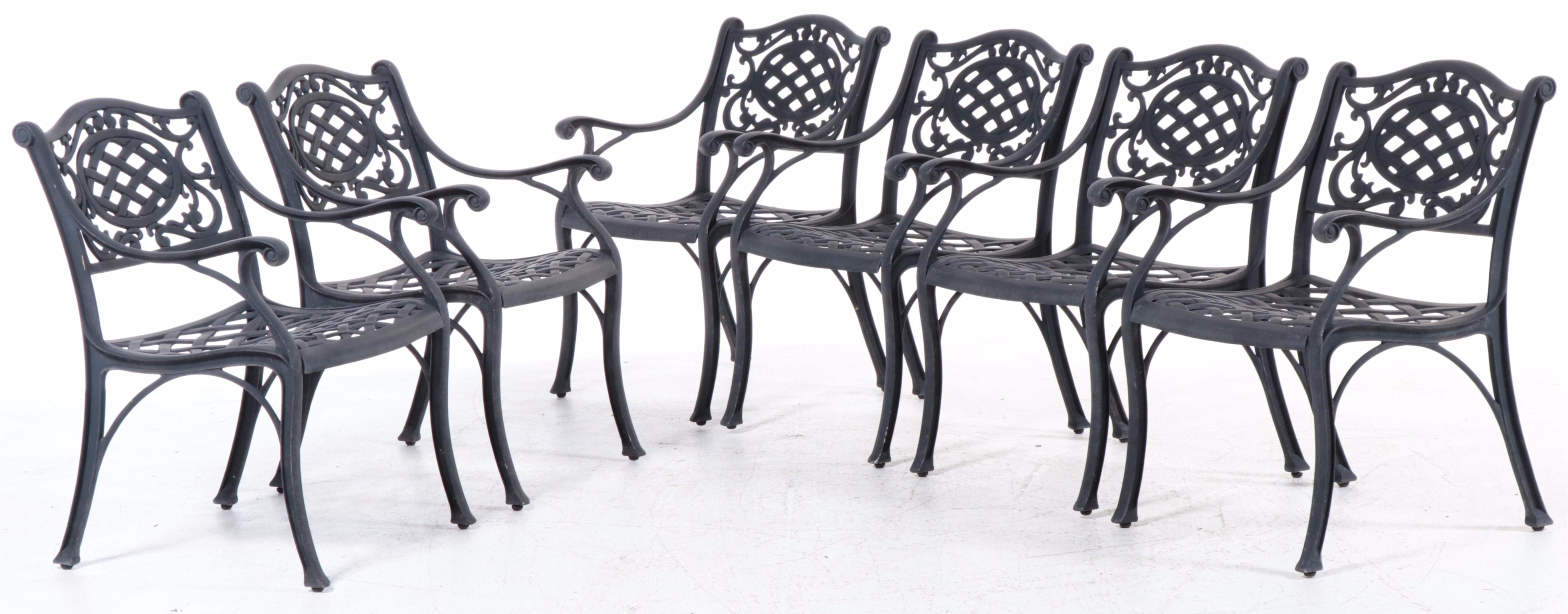 Seven-Piece Hanamint Powder-Coated Aluminum Patio Dining Set with Umbrella Stand