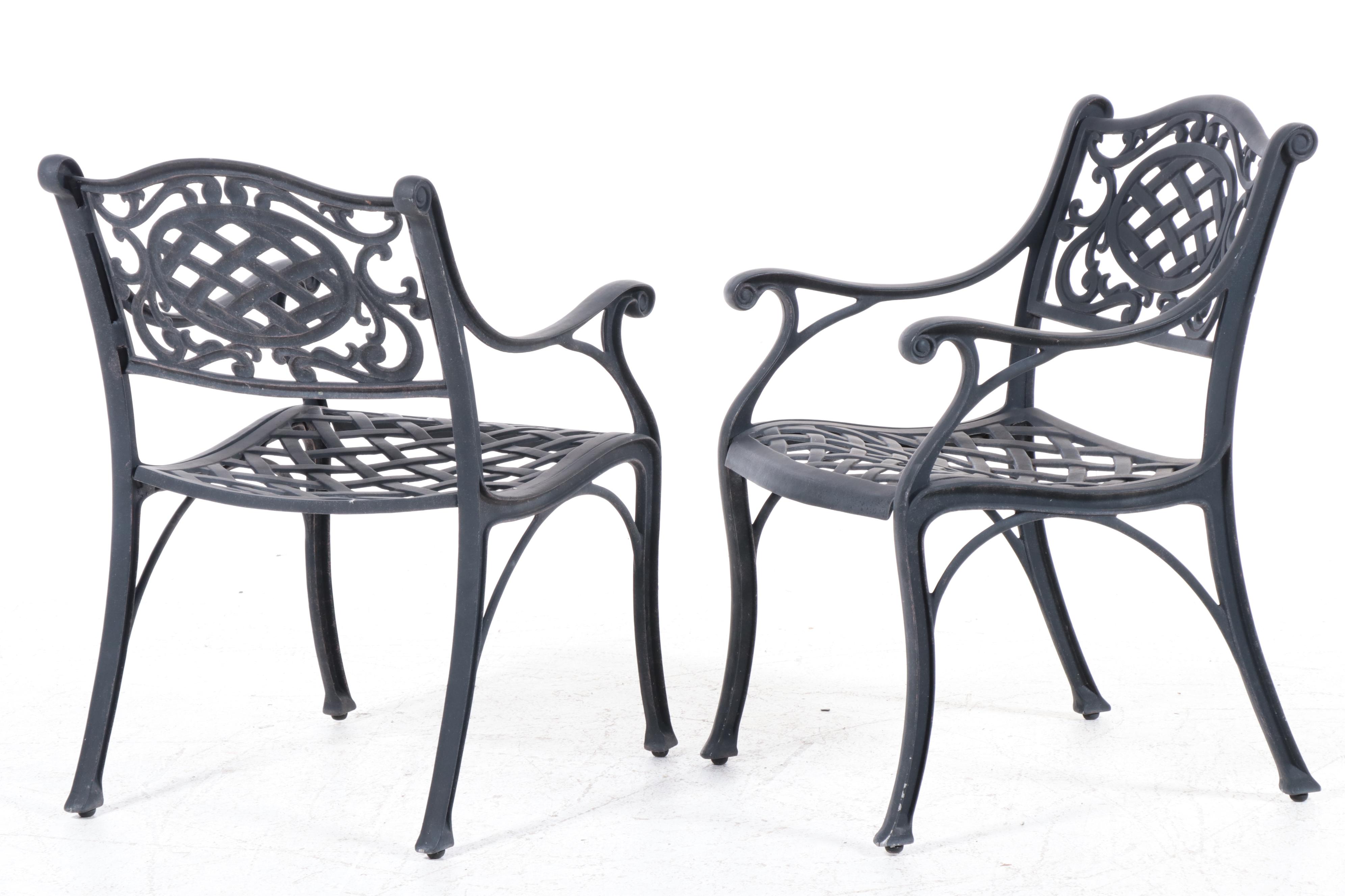 Seven-Piece Hanamint Powder-Coated Aluminum Patio Dining Set with Umbrella Stand