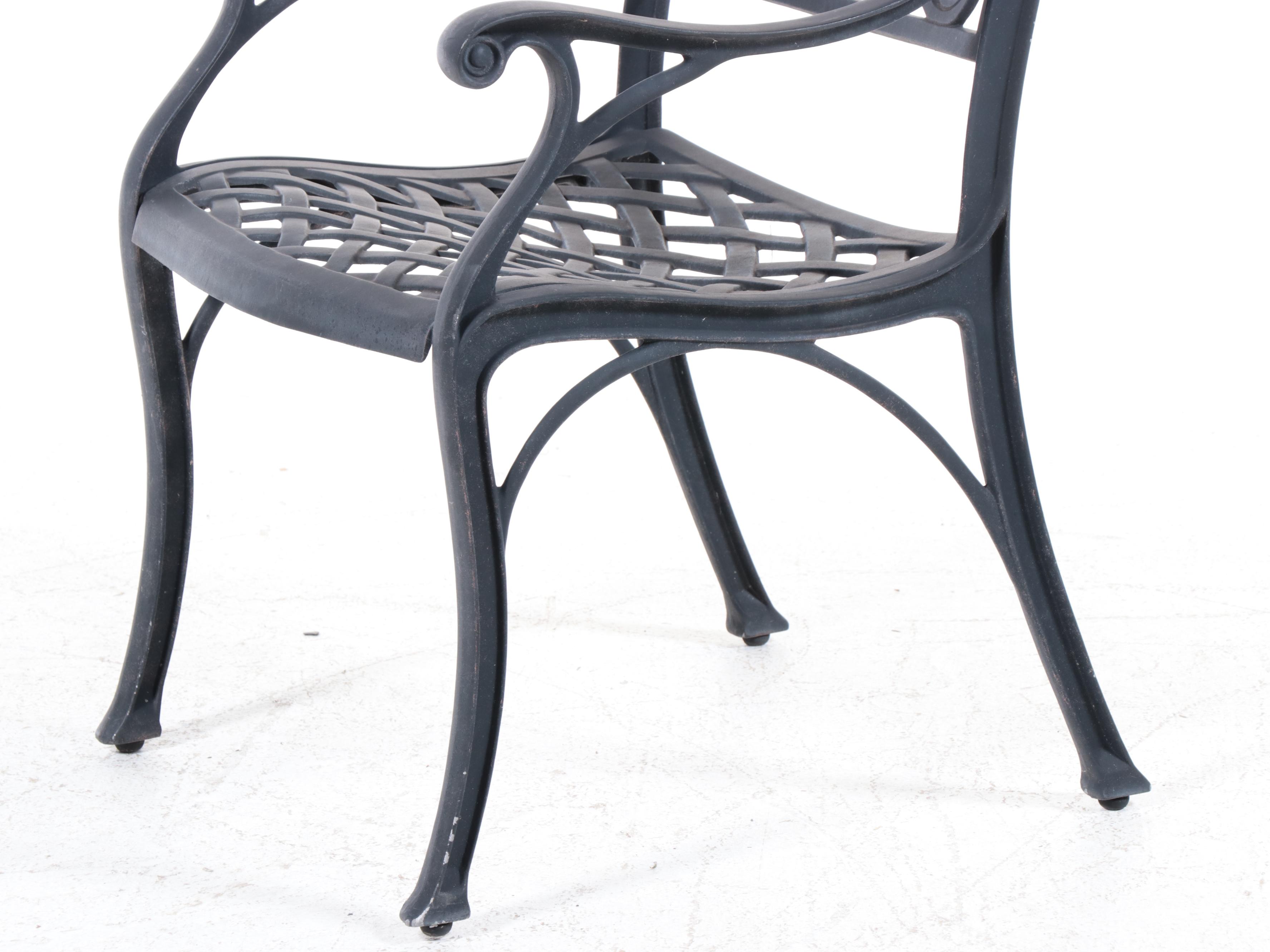 Seven-Piece Hanamint Powder-Coated Aluminum Patio Dining Set with Umbrella Stand