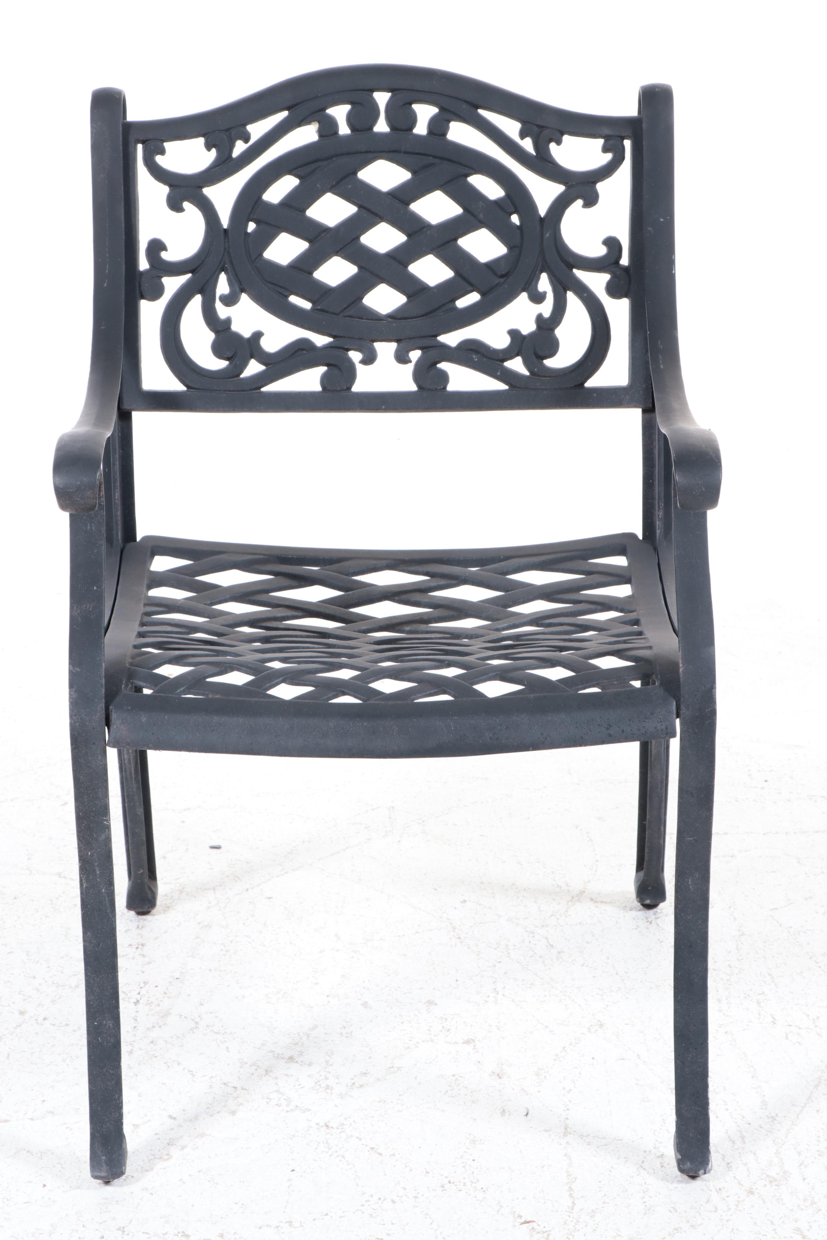 Seven-Piece Hanamint Powder-Coated Aluminum Patio Dining Set with Umbrella Stand