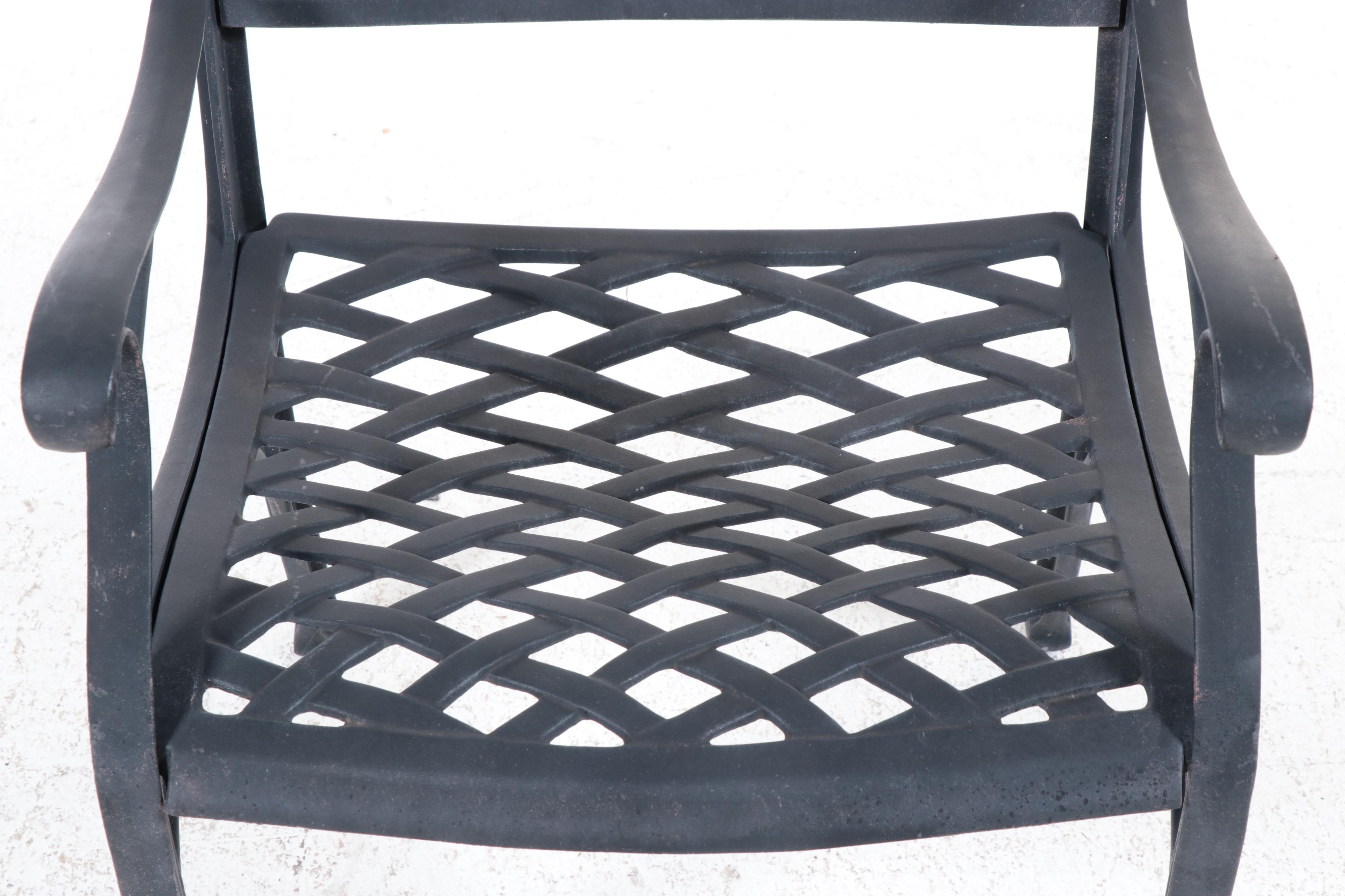 Seven-Piece Hanamint Powder-Coated Aluminum Patio Dining Set with Umbrella Stand