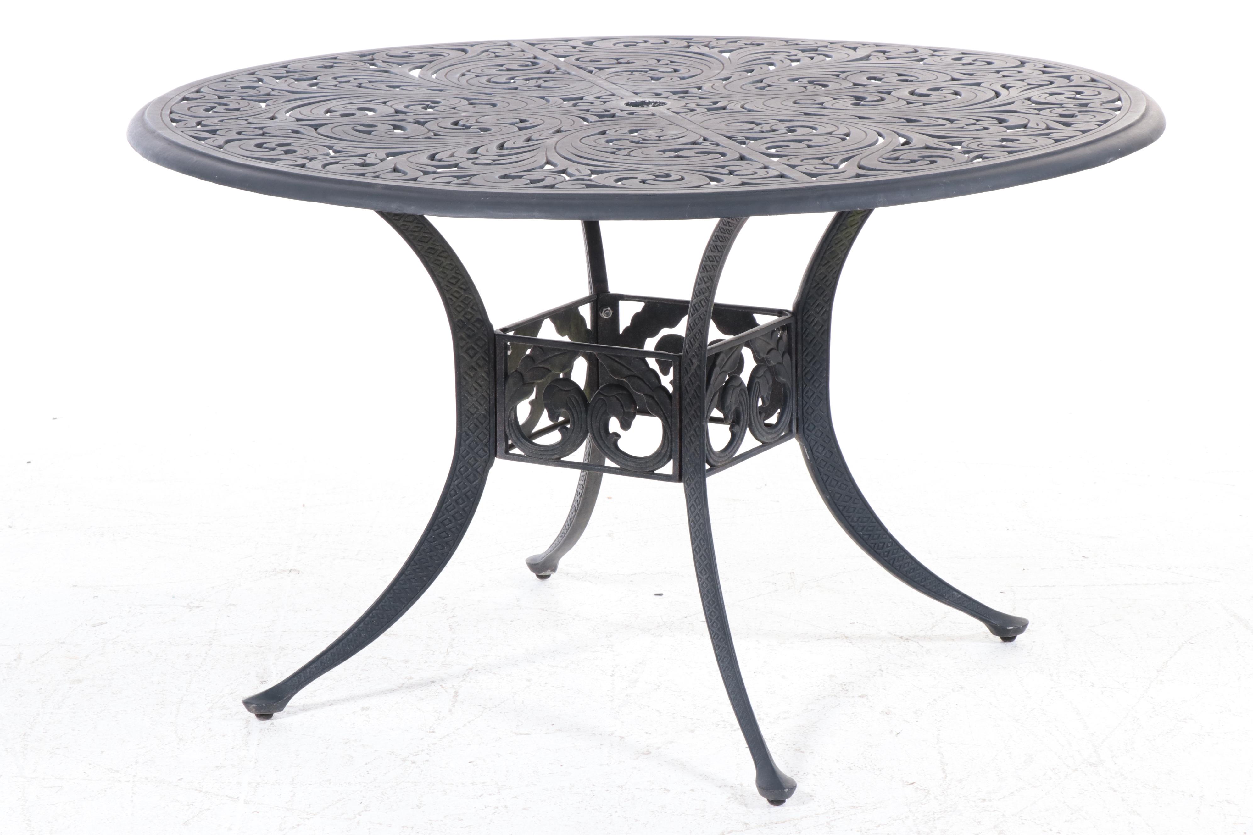 Seven-Piece Hanamint Powder-Coated Aluminum Patio Dining Set with Umbrella Stand