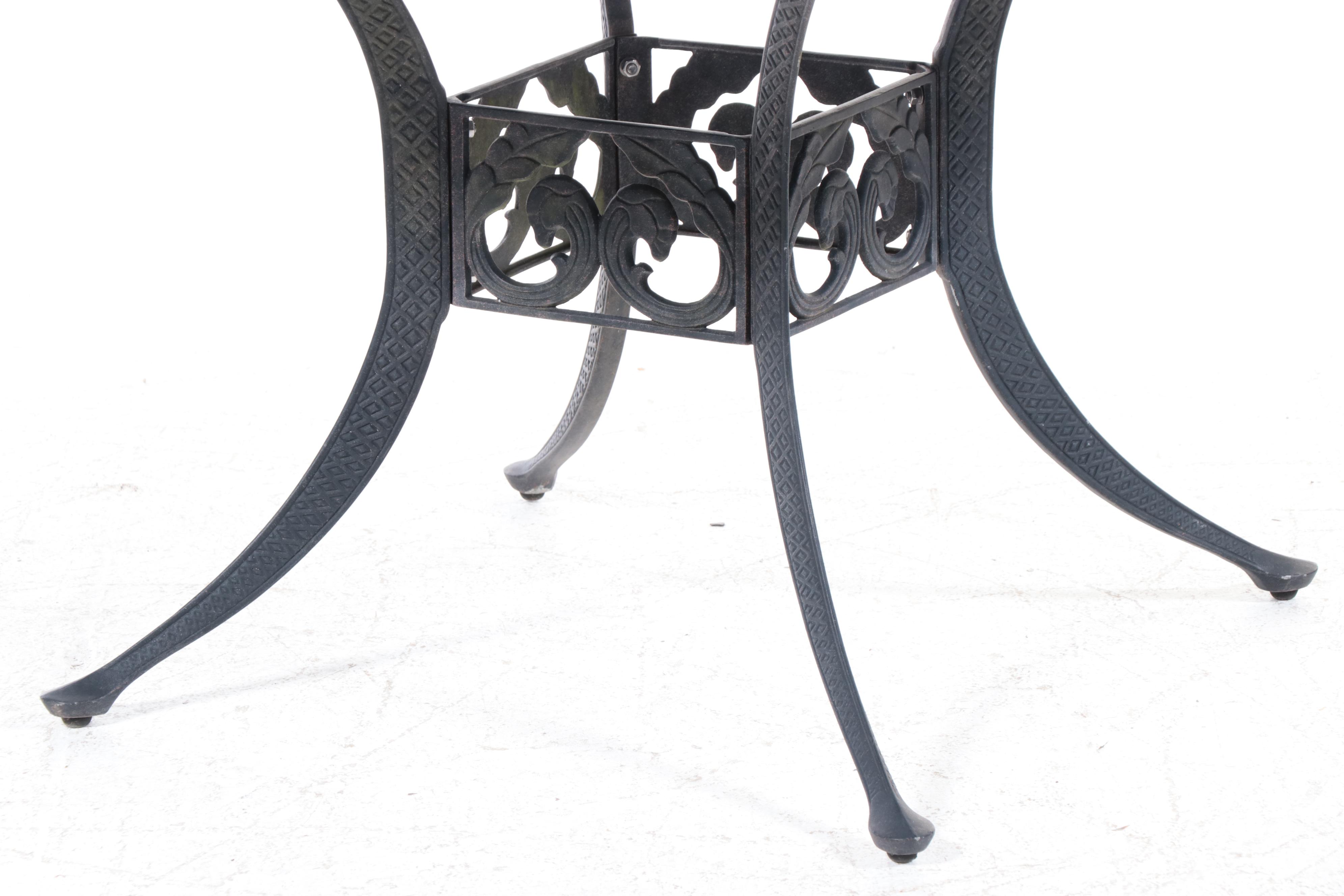 Seven-Piece Hanamint Powder-Coated Aluminum Patio Dining Set with Umbrella Stand