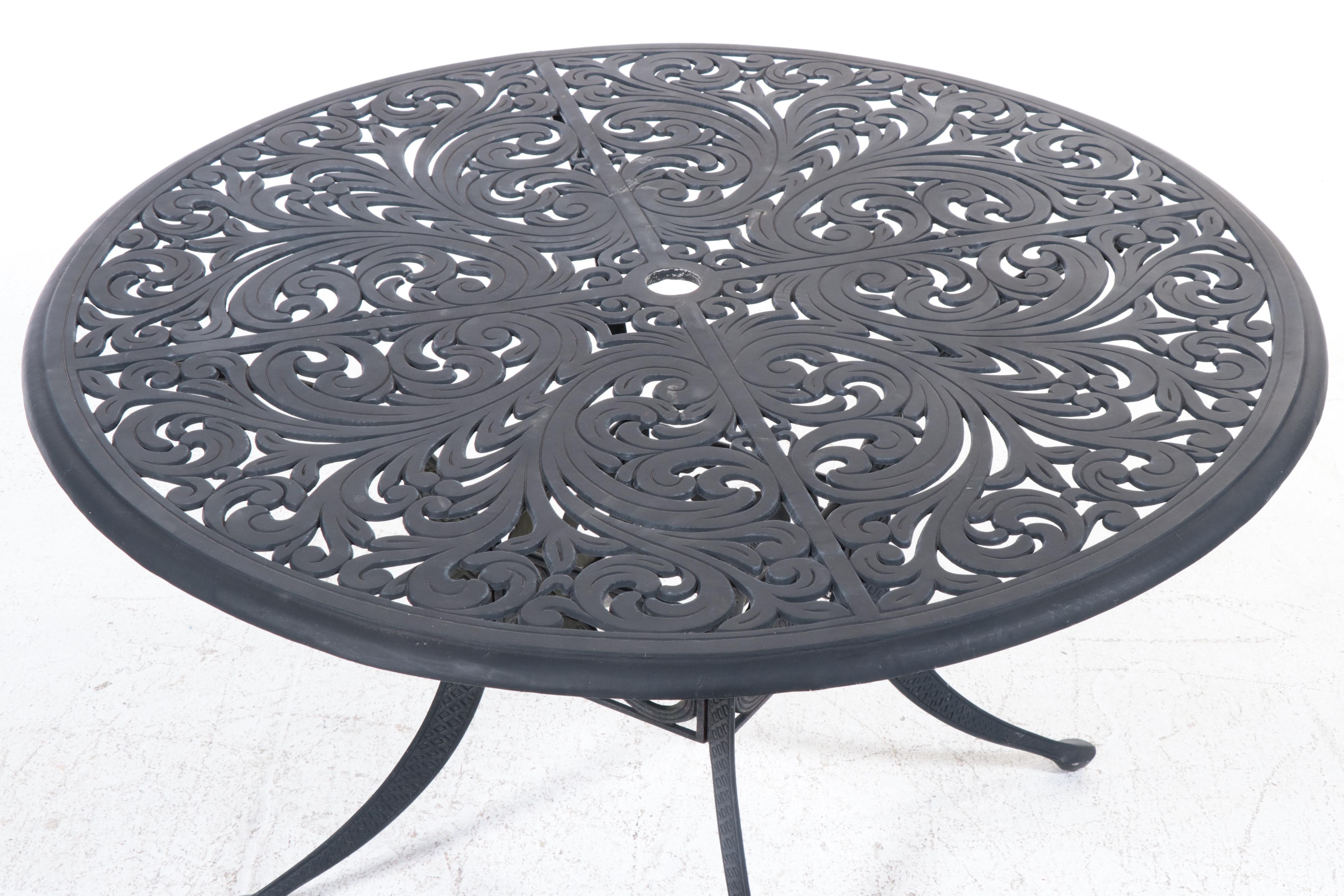 Seven-Piece Hanamint Powder-Coated Aluminum Patio Dining Set with Umbrella Stand