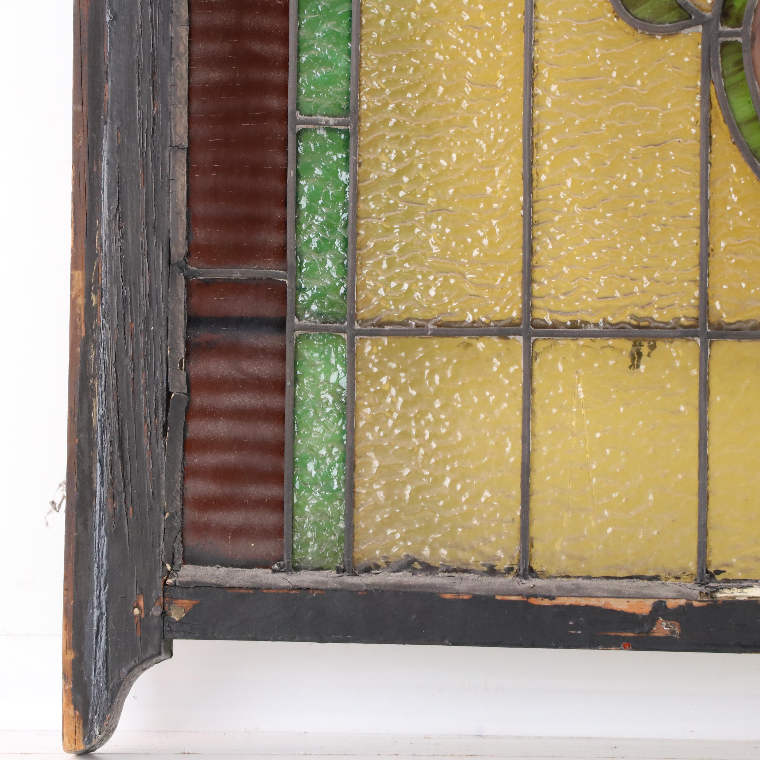 Victorian Stained and Slag Glass Arched Window Panel