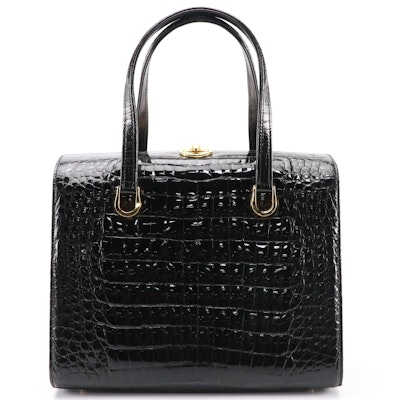 Black Crocodile Top Handle Handbag