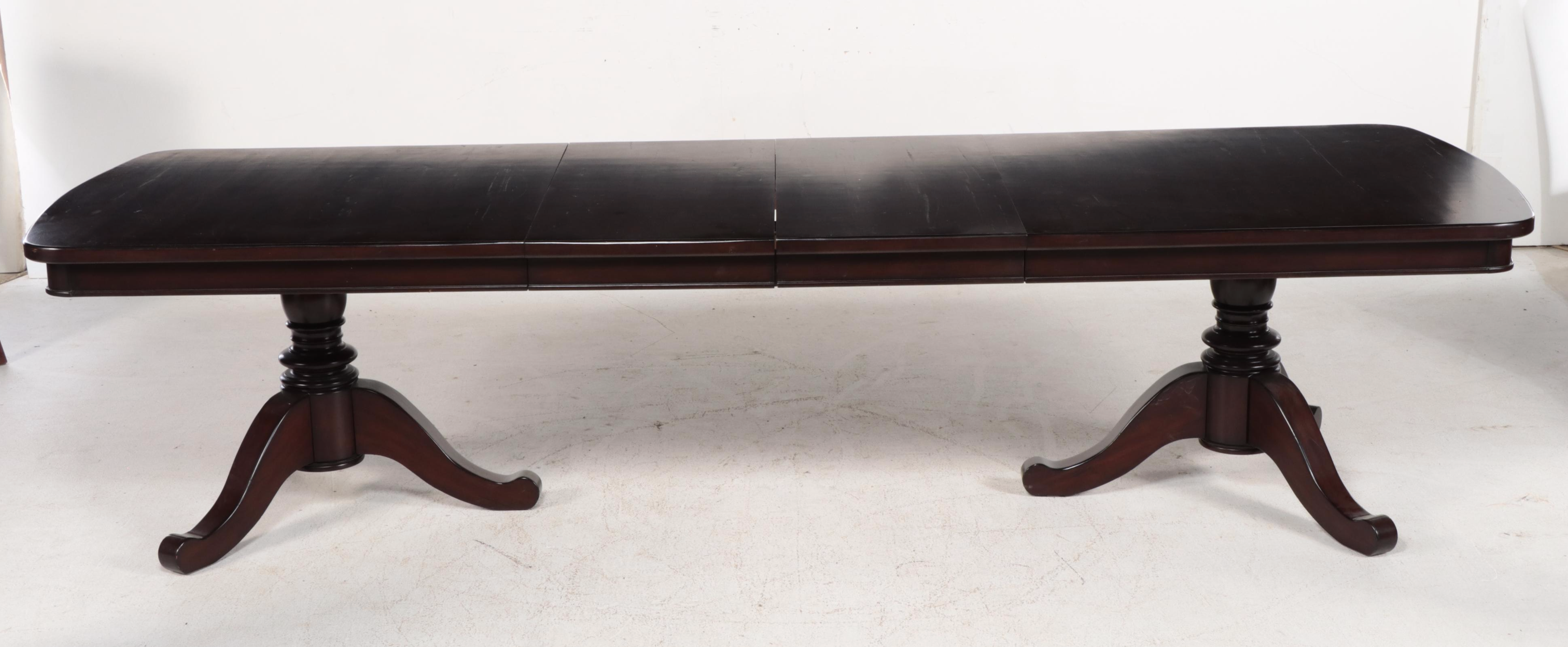 Eleven-Piece Pottery Barn Hardwood and Leather Dining Set