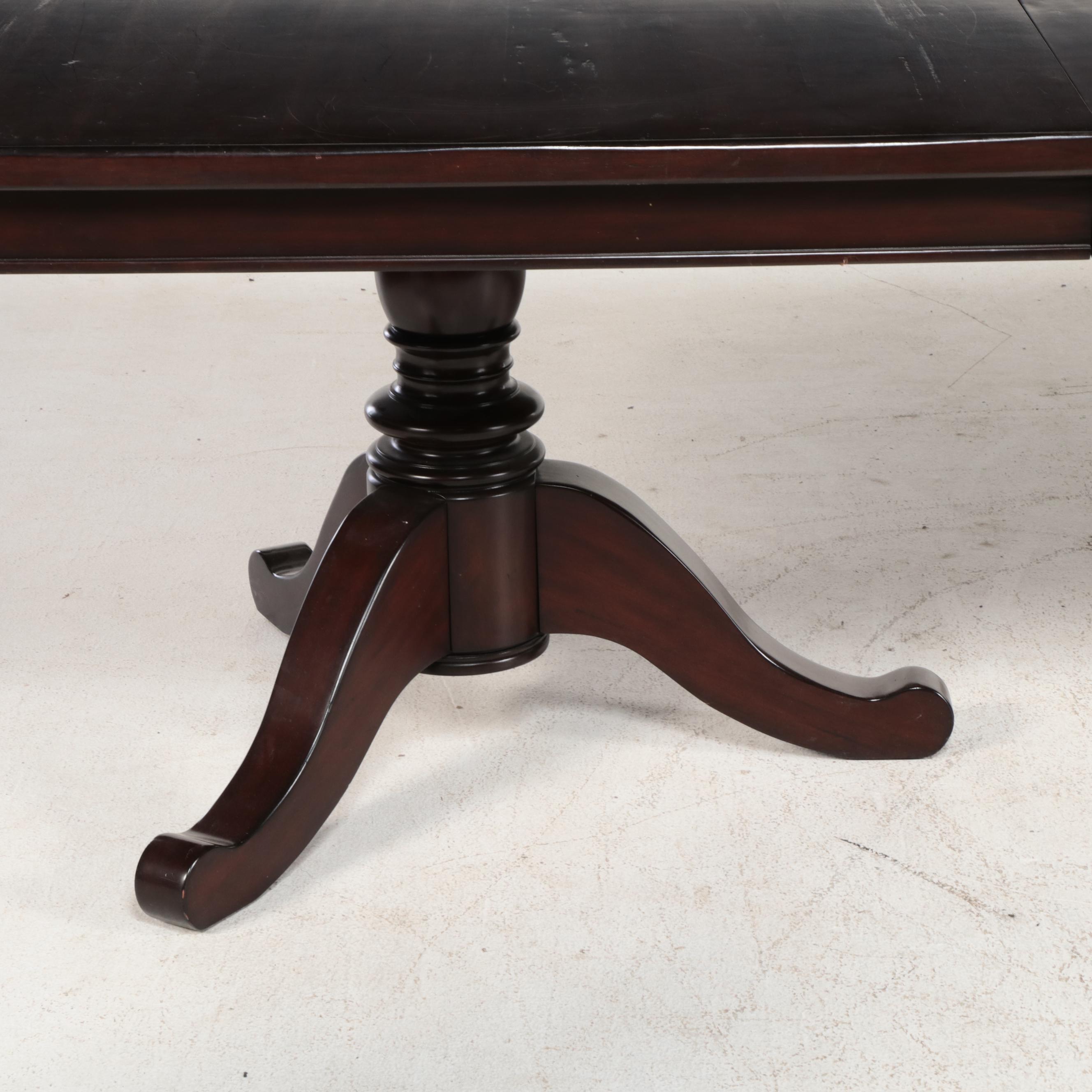 Eleven-Piece Pottery Barn Hardwood and Leather Dining Set