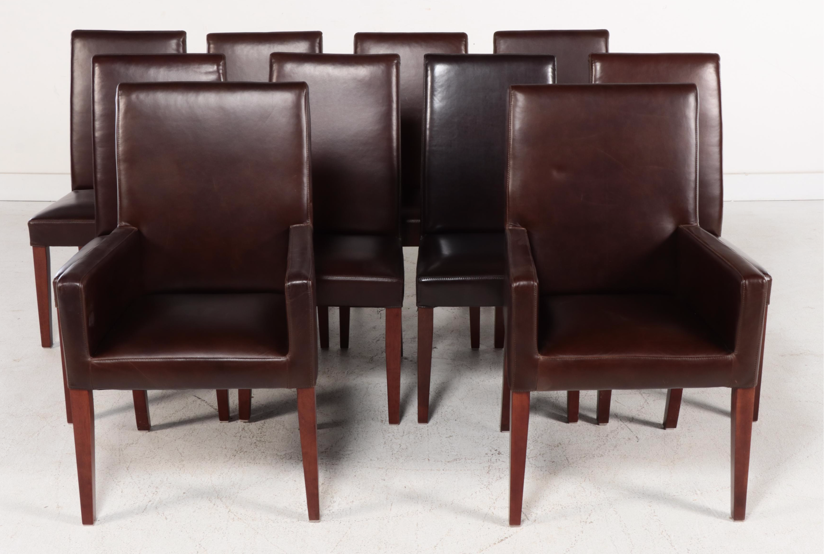 Eleven-Piece Pottery Barn Hardwood and Leather Dining Set