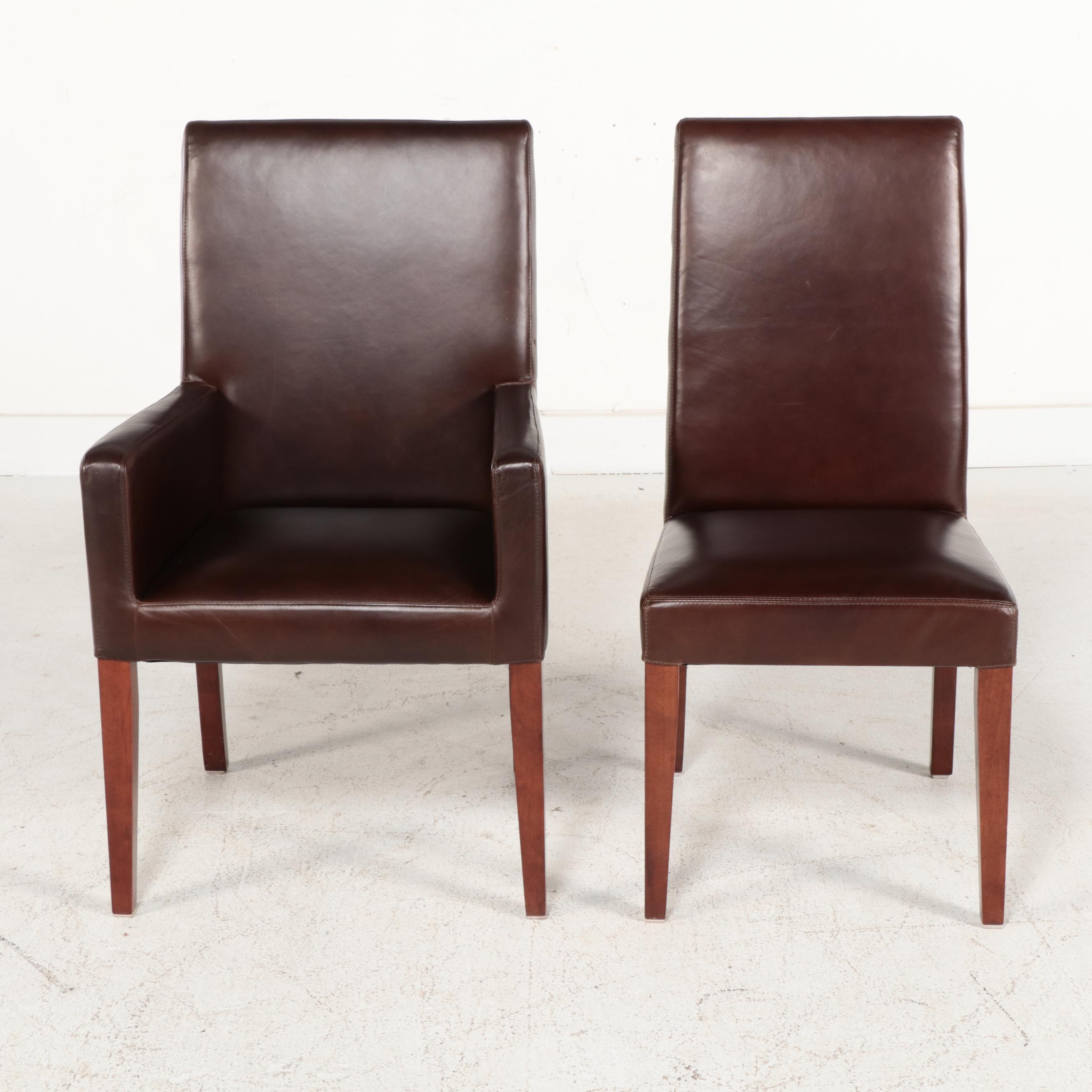 Eleven-Piece Pottery Barn Hardwood and Leather Dining Set