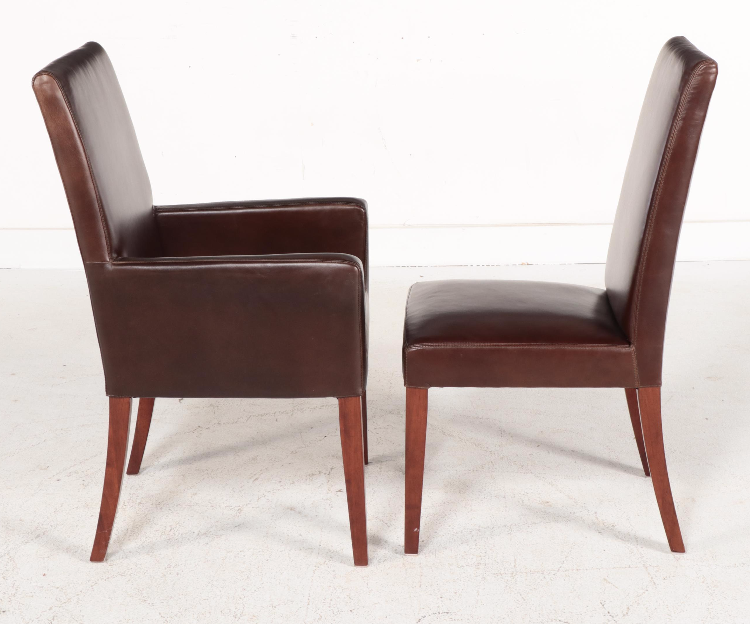 Eleven-Piece Pottery Barn Hardwood and Leather Dining Set