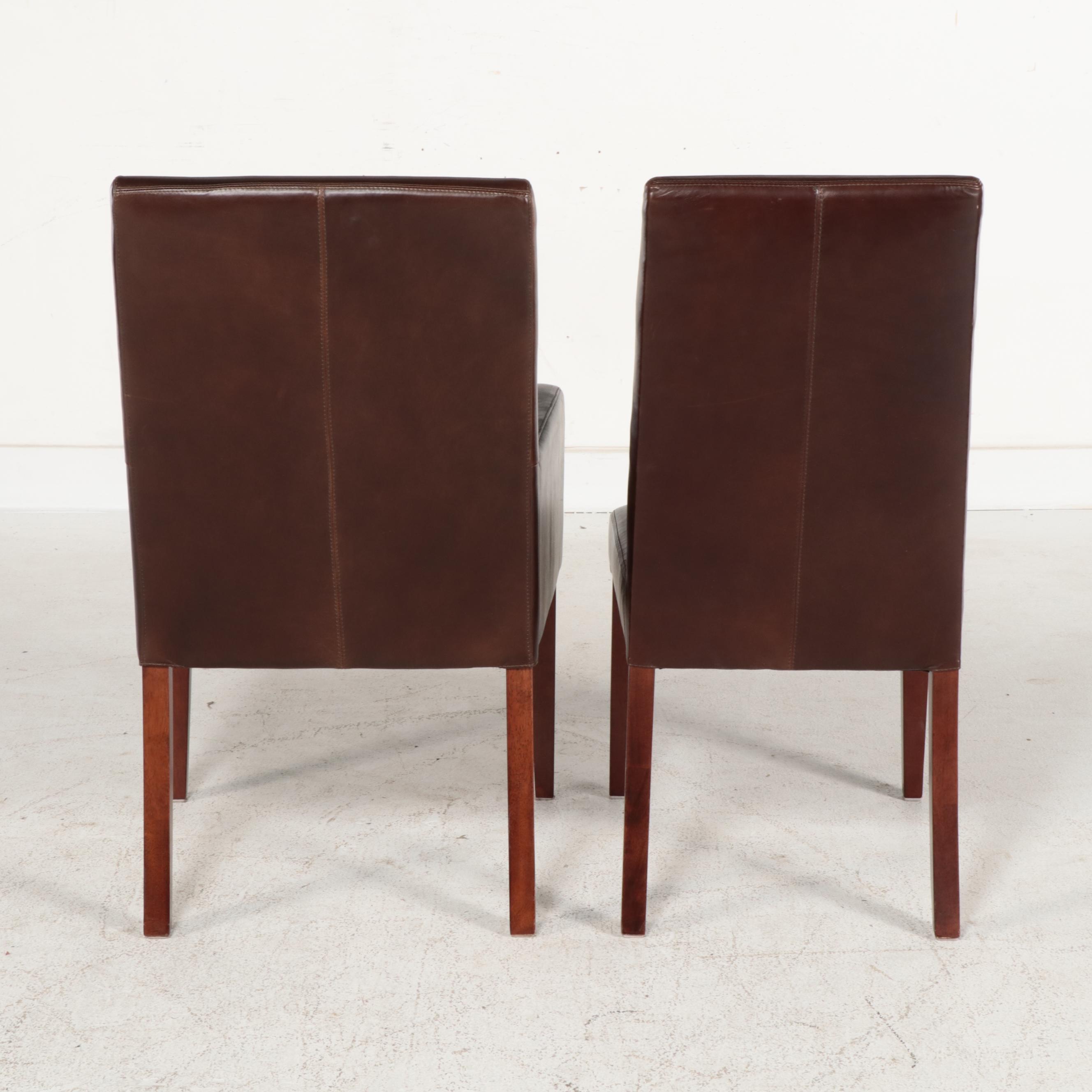 Eleven-Piece Pottery Barn Hardwood and Leather Dining Set